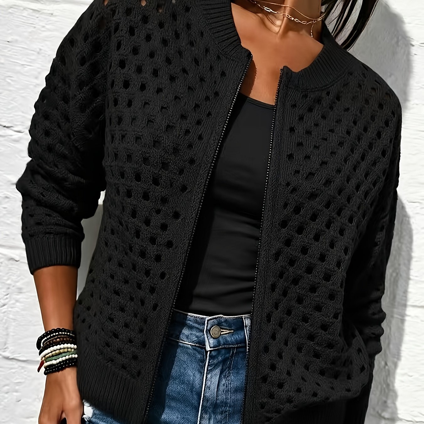 TEMU Plus Size, Women's Casual Hollow-out Jacket Outerwear