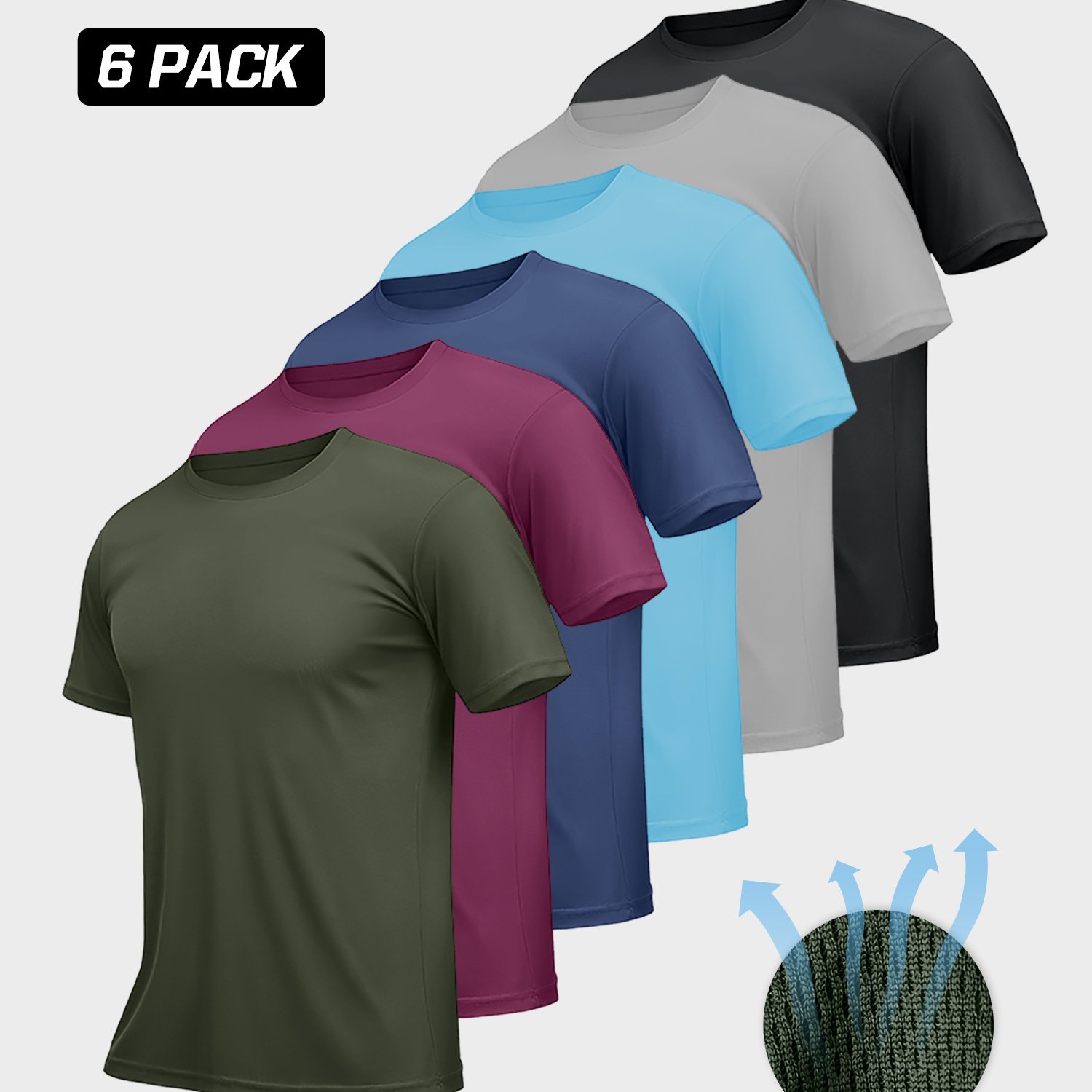 TEMU 6pcs Men's Moisture-wicking T-shirts, Short-sleeved Crew Neck Design, Lightweight Mesh Breathable Quick-drying Design, Suitable For Sports ,