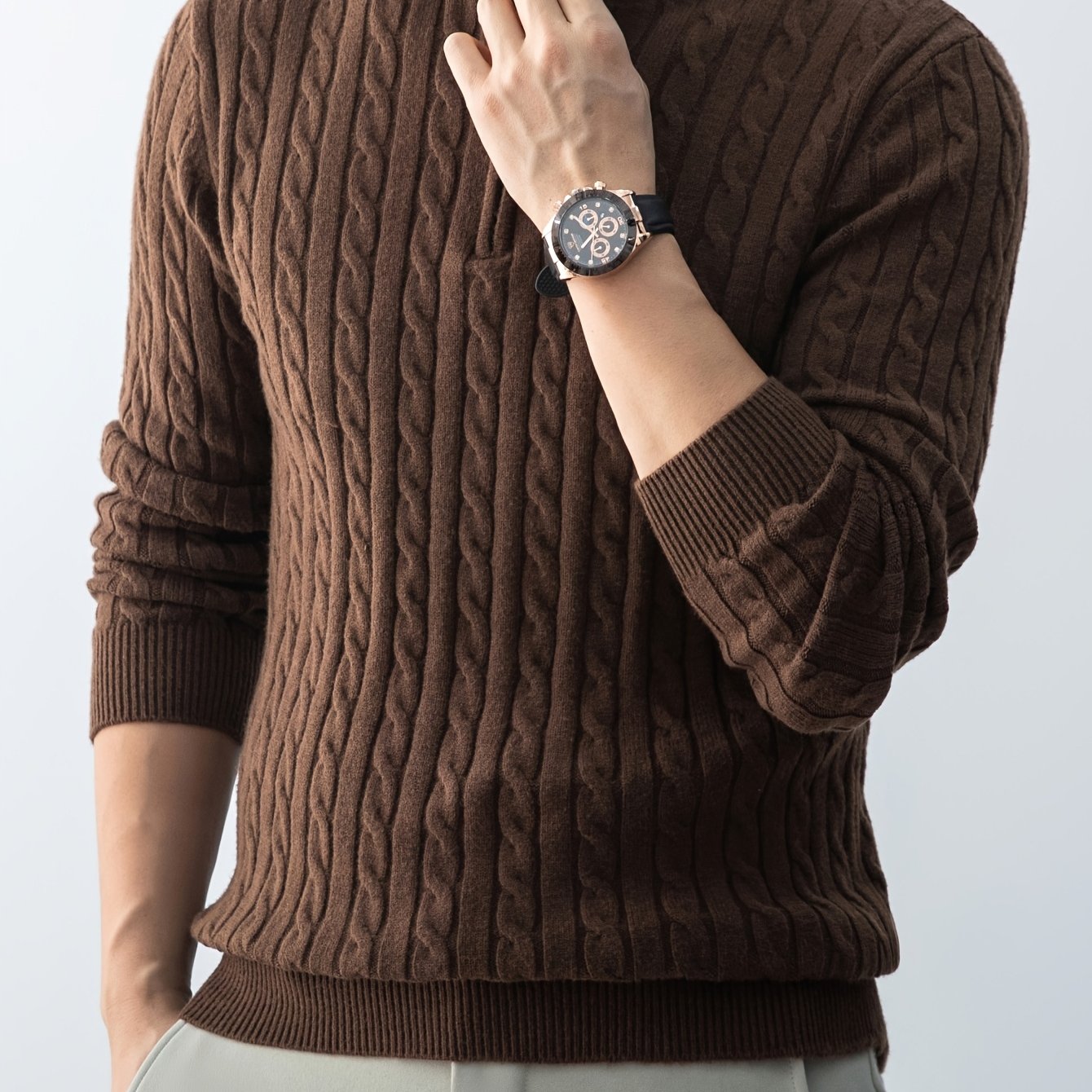 E-shop Weihnachtsgeschenk für Männer, Neuer Twist Reißverschluss Kragen Pullover, Herbst- und Winterstil, mit Samt, Verdickt, Warm und Kältebeständig,