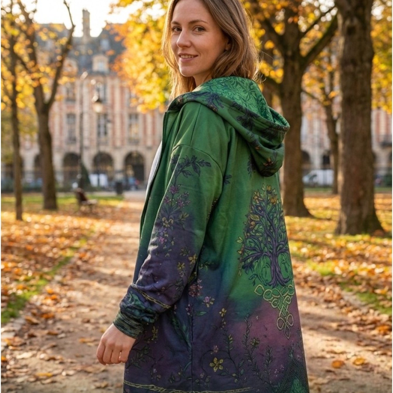 TEMU Tree Of Life Bohemian Plus Size Hooded Cardigan, Vintage Open Front Oversized Lightweight Jacket, Spiritual Print Outerwear (no Zipper & No