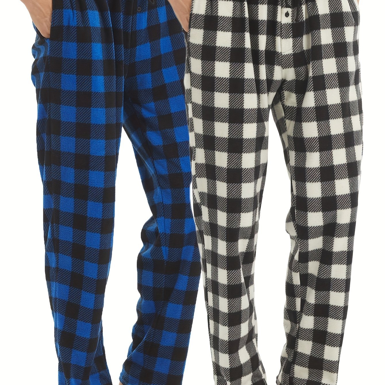 TEMU 2pcs Mens Pajama Pants Set Bottoms Fleece Lounge Sleepwear Lightweight Pj Pants With Pockets Microfleece