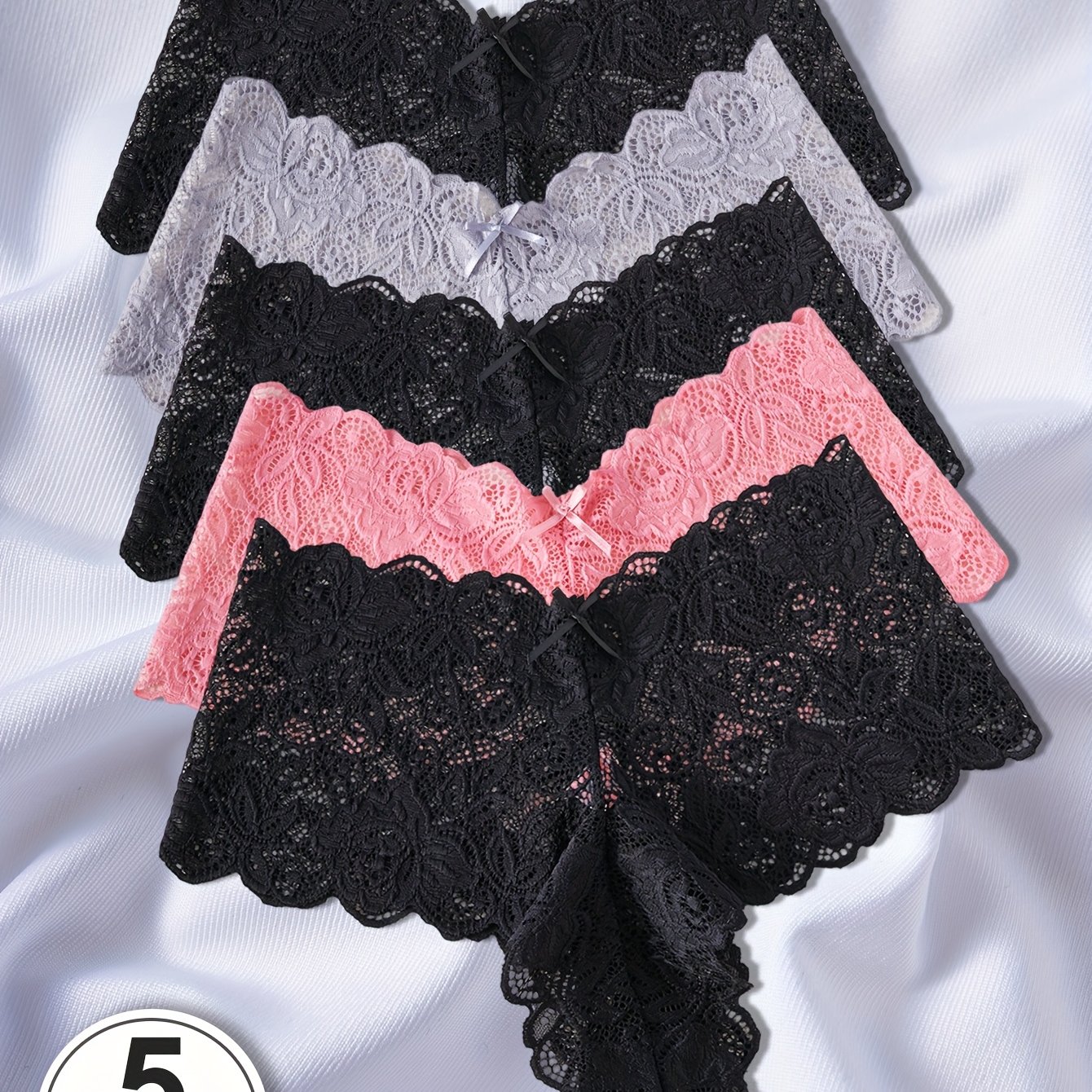 TEMU 5pcs Women's 3d Embroidery Floral Lace Panties - Low-rise Briefs With Hollow-out Semi-sheer Underwear, Elegant Collection (5pcs) | Comfortable &