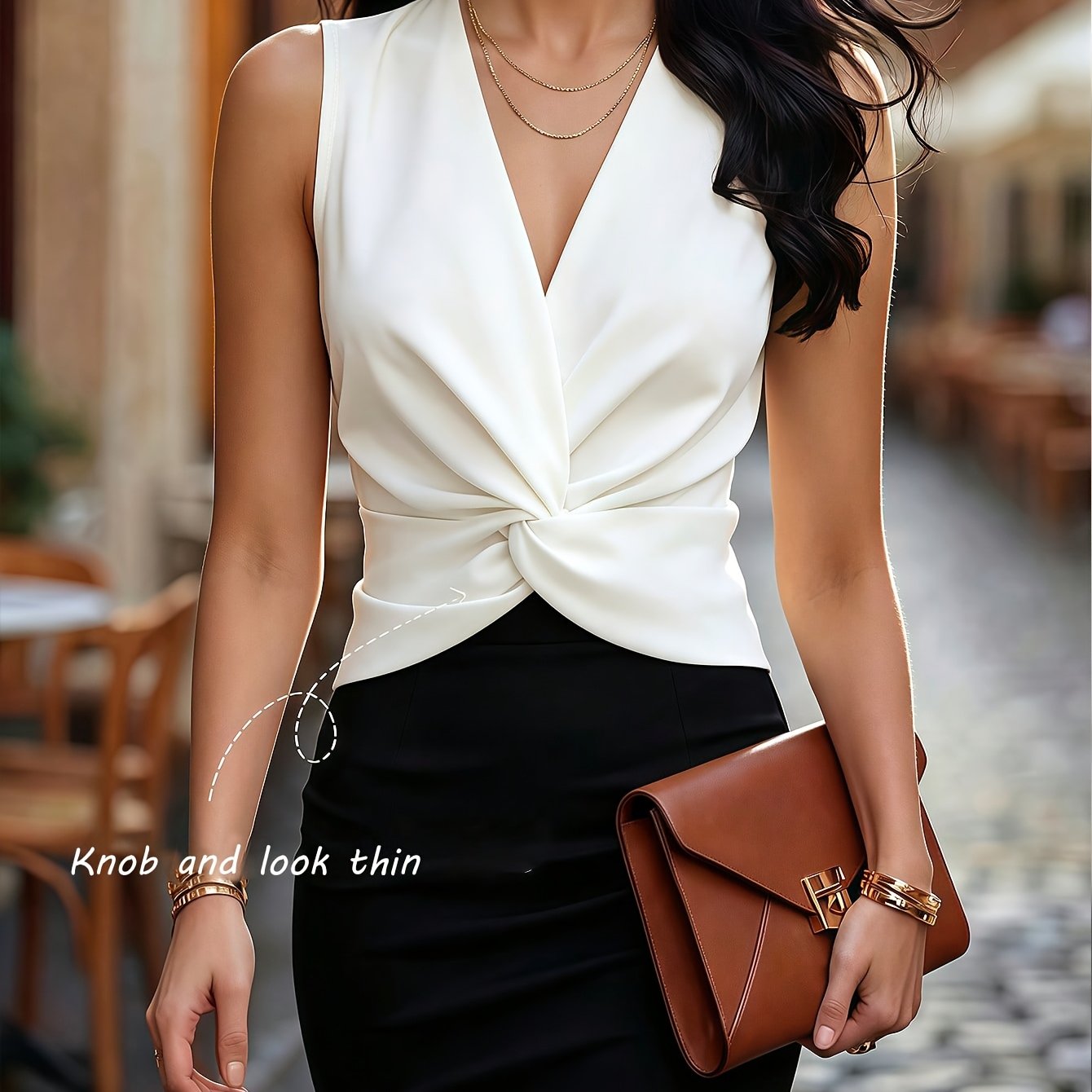 TEMU Women' Sleeveless Deep V Wrap Short Stretch Top, Front Twisted Slim Elegant Commuter Casual Blouse