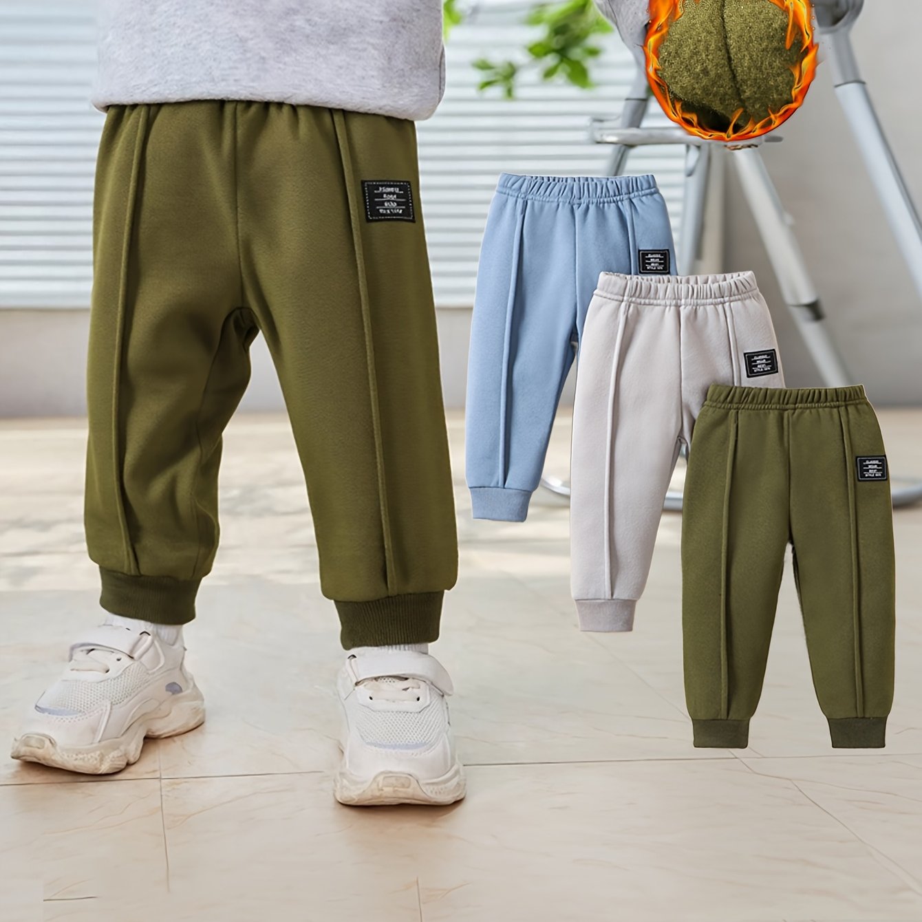 Image of 3pcs Set Of Pants, 0-3 Years Old Baby Fleece Long Single Pants, Solid Color Casual Trousers, Suitable For Autumn Winter Comfortable Outdoor Sports, For Outdoor