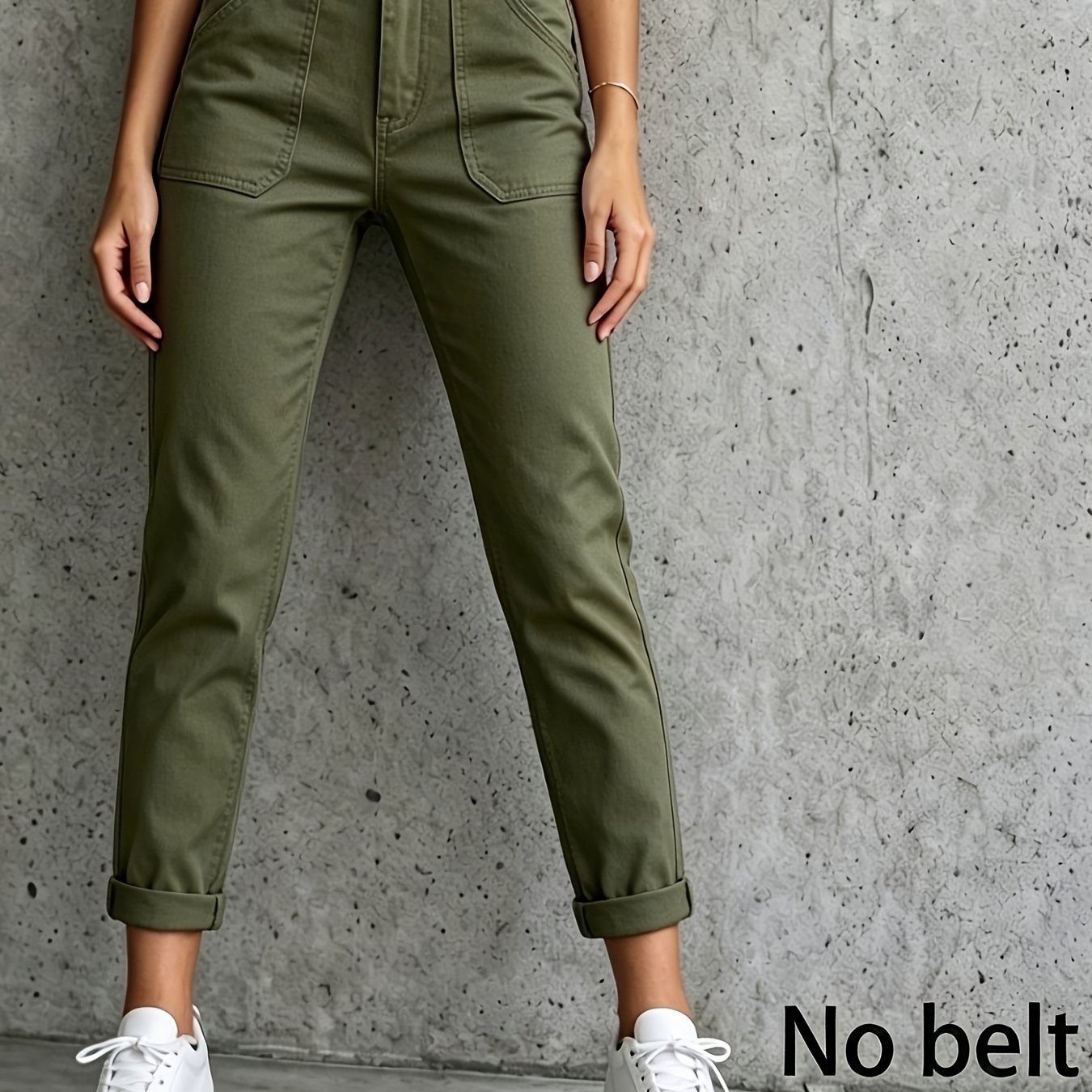 Image of 2026 New French Retro Military Green Casual Pants Large Pocket High Waist Cropped Rolled Hem Casual Pants Versatile Casual Long Pants Denim Jeans