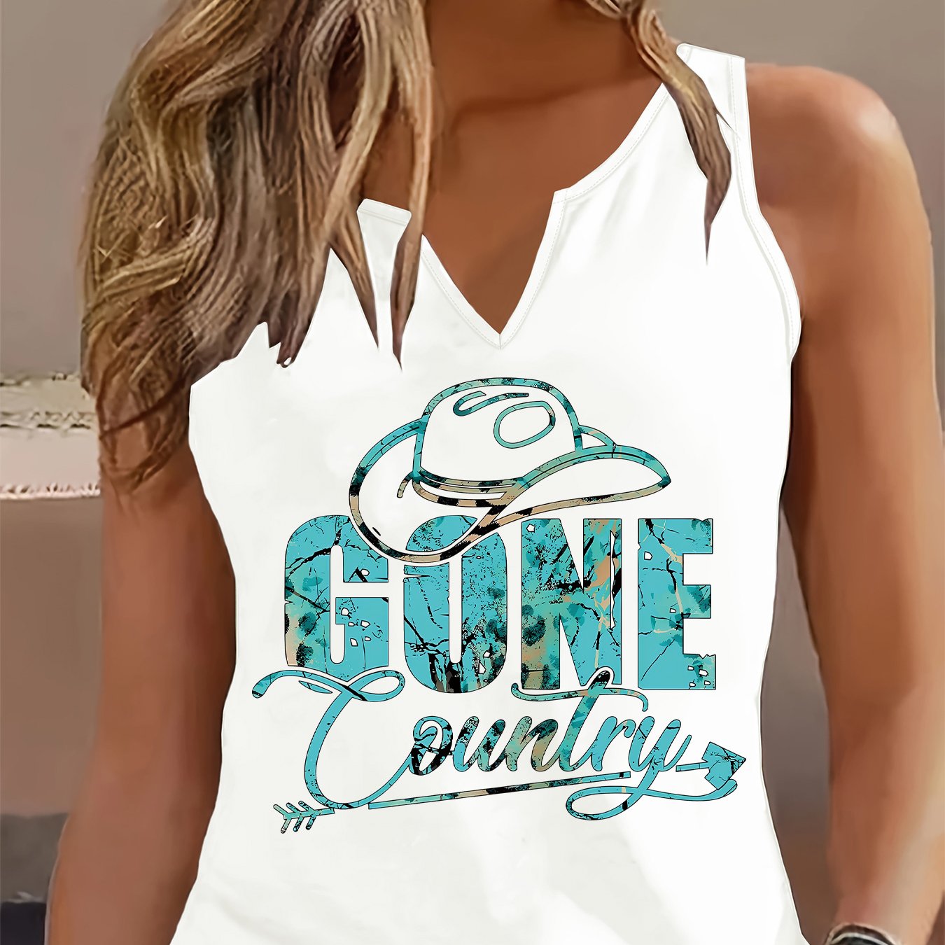 TEMU (052#) Women's Fashion Lightweight Tank Top, Style Printed V-neck Sleeveless Vest, Casual Comfortable Versatile Top