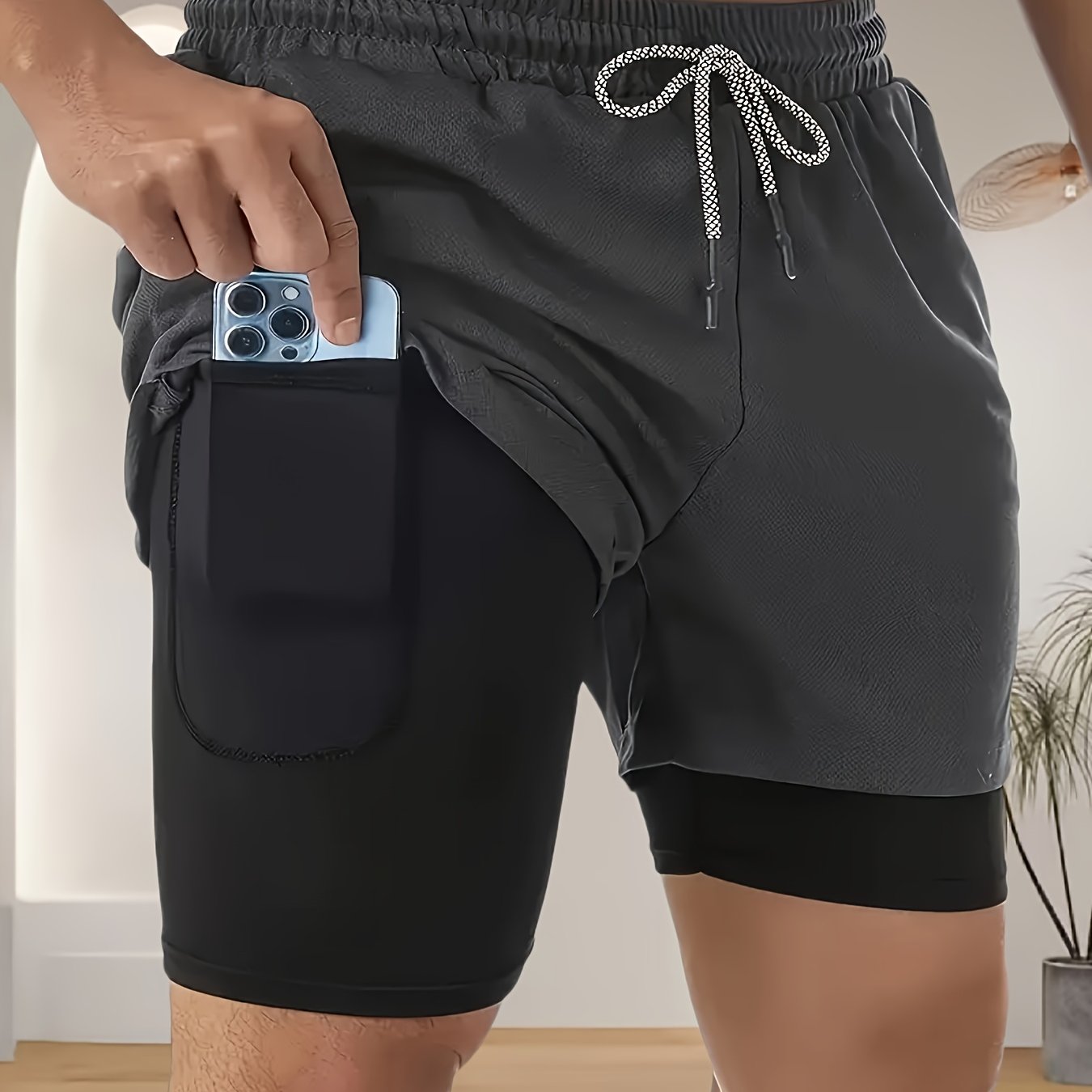 TEMU New Running Shorts With Hanging Towel Men's Summer Sports Fitness Double Layer Breathable Shorts - Machine Washable
