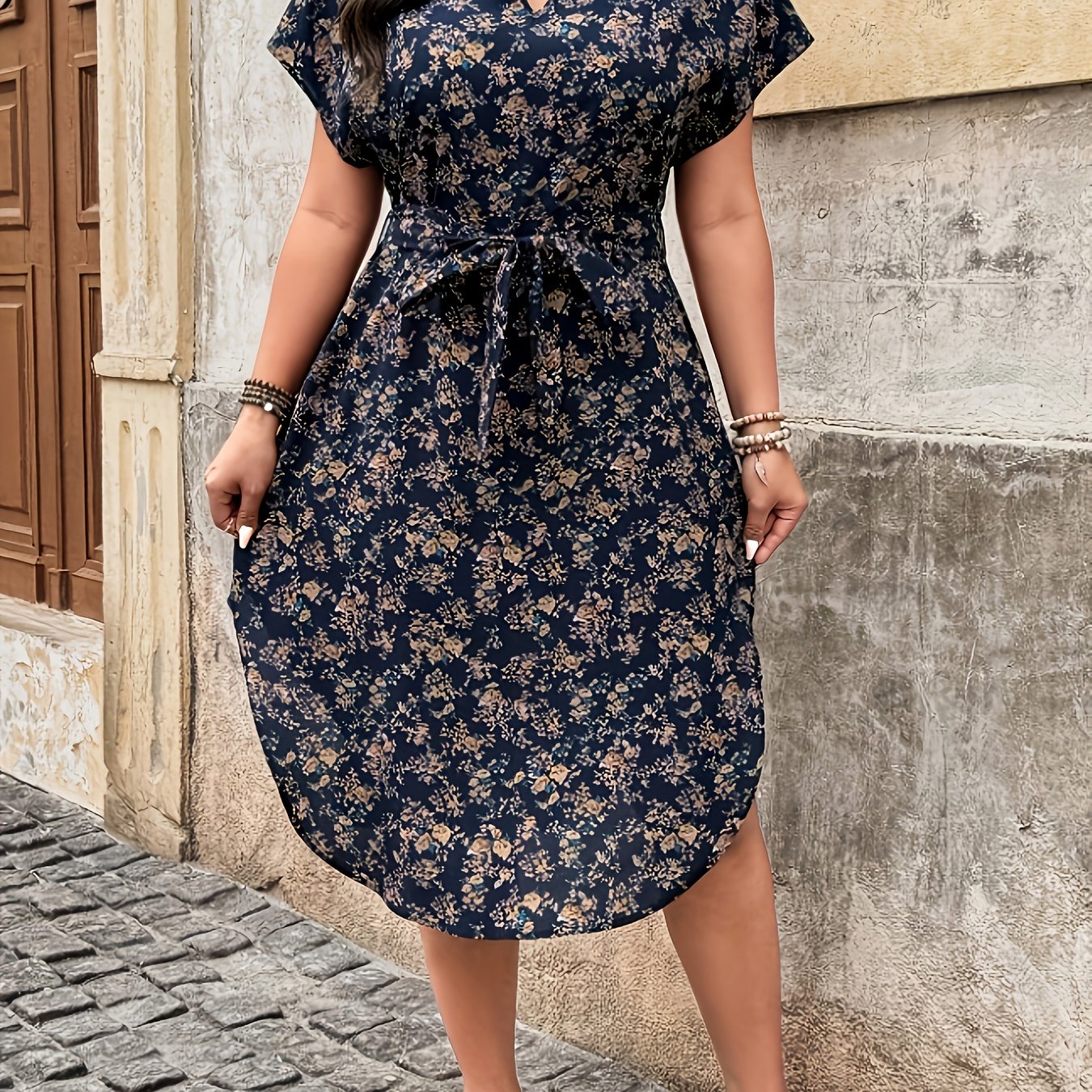 TEMU Plus Size - Plus Size - Nieuwe Zomer Plus-Size Dames Jurk met Korte Mouwen en Print, Perfect voor Casual Vakanties