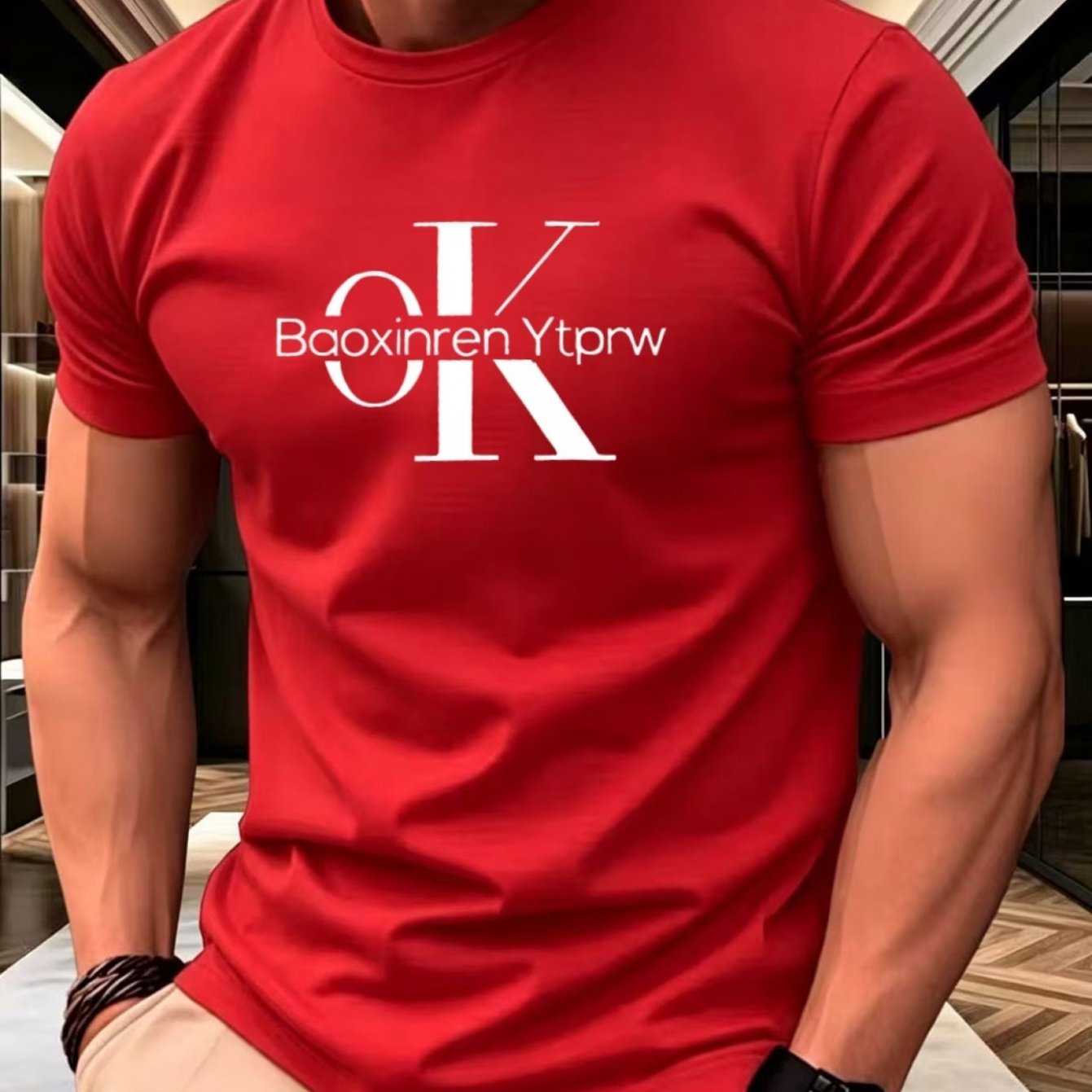 TEMU Men's Fashion Sports Sweat-absorbent Breathable Print Round Neck Short Sleeve T-shirt, Sweat-resistant