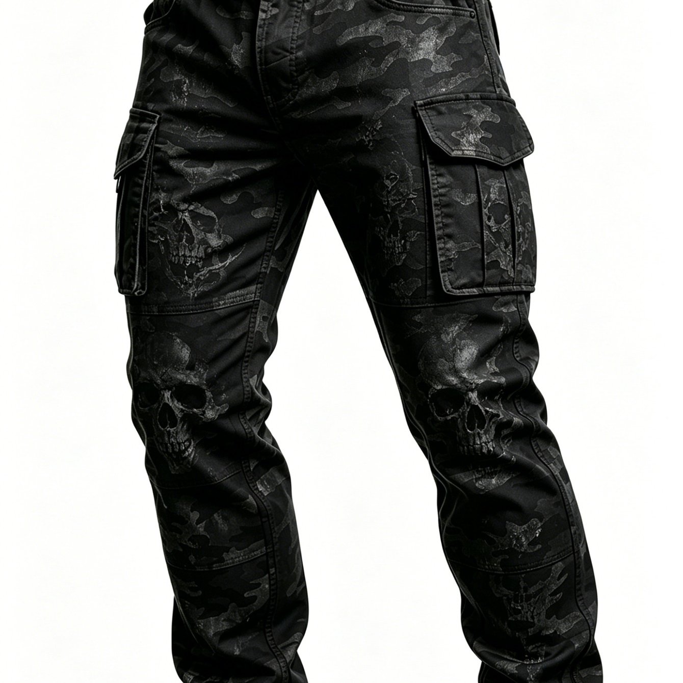 Image of Men's Style Skull Camouflage Cargo Pants, Multi-pocket Casual Trousers, Suitable For Daily Commuting, Streetwear, And Outdoor Wear