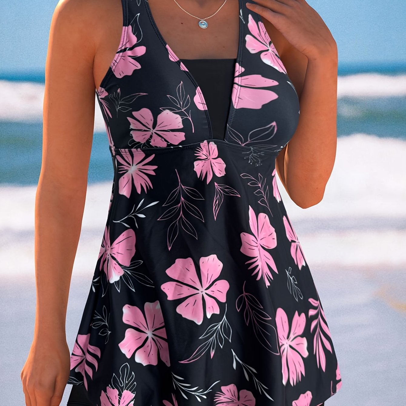 Tankini Targeted Tankini New Summer Conservative Floral Print Anti-exposure Flat Bottom Briefs Basic Women' Tankini Set