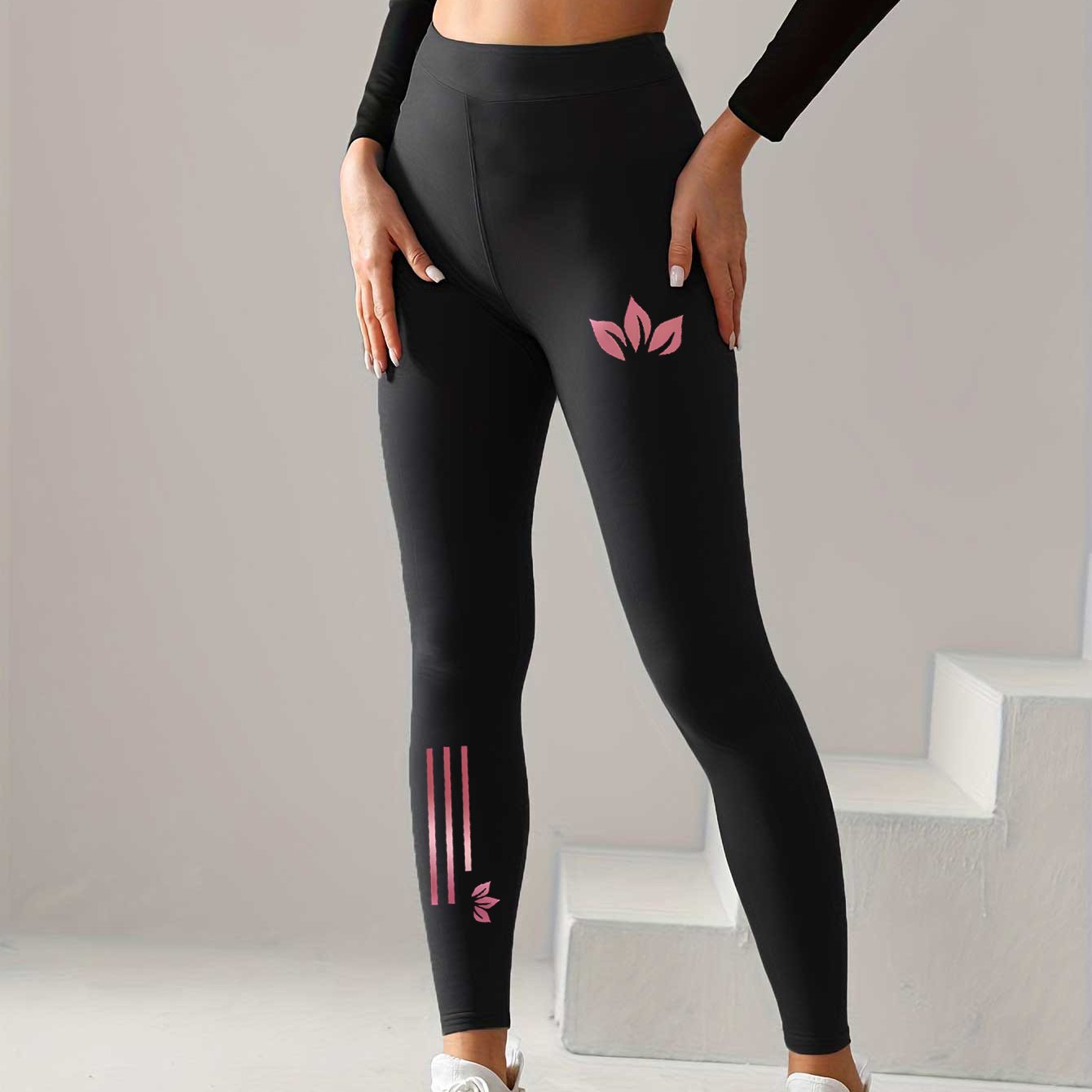 TEMU Women's Fashion Casual Athletic Long Pants Leggings Yoga Pants Trendy Print Heat Transfer Comfortable Elastic