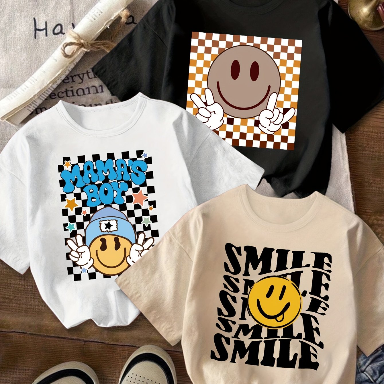 Image of 3pcss Set Tx8167 Boys Cartoon Pattern Print Fashion Versatile Casual T-shirt 3pcss Combination Outfit Tween Boys Clothes