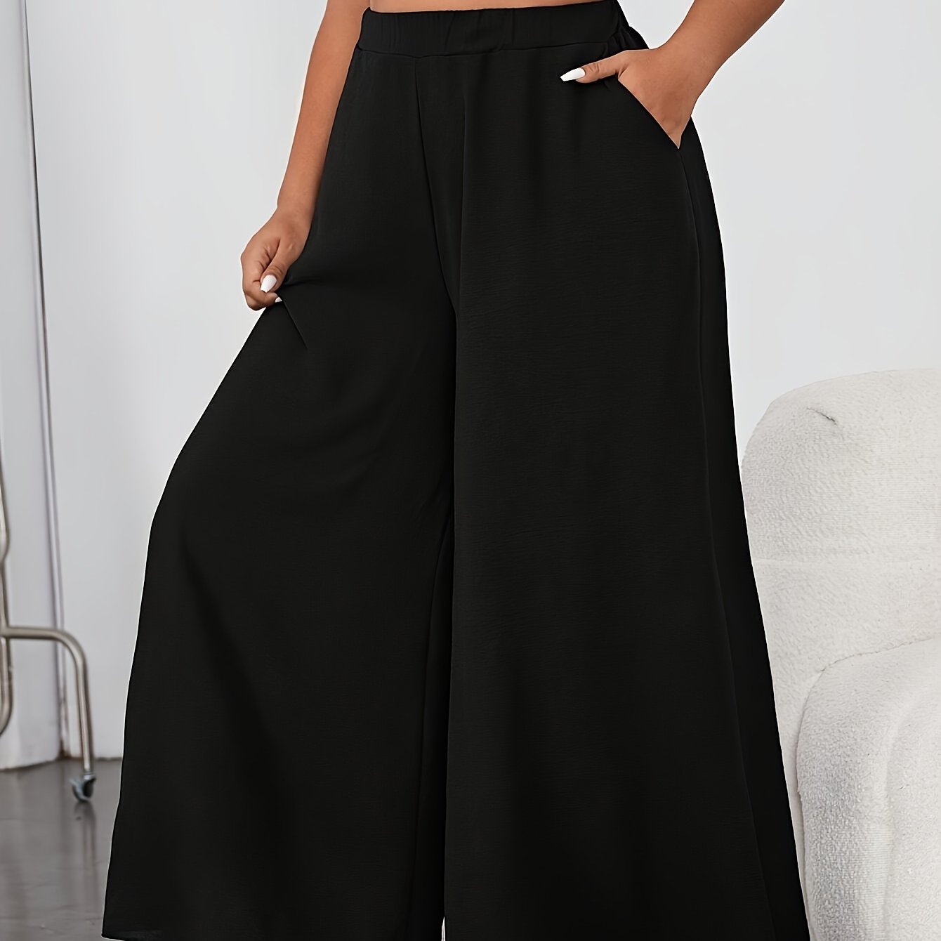 Image of Plus Size - Plus Size - Fashion Casual Plus Size Pants Women's Clothing, Loose Comfortable All-match Temperament Easy Design, Suitable For Dates Gatherings Parties Venues - J220