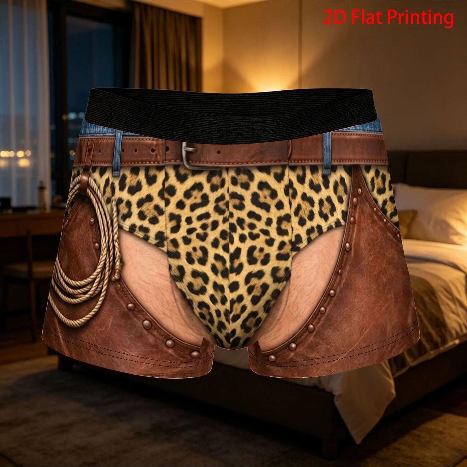TEMU Printed Design Not Textured 1pc Funny Interesting Cowboy Leopard Art Underpants Men's Panties Male Underwear Printed Shorts Boxer Briefs