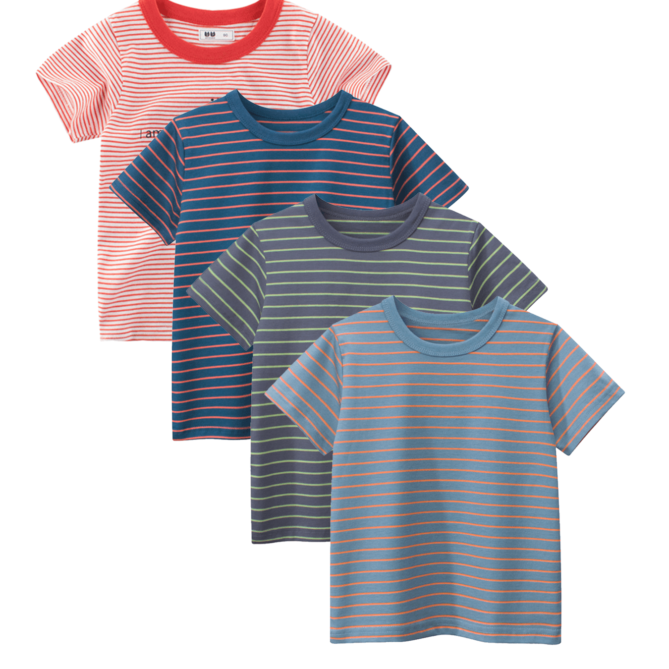 Image of 4pcs Set Of Children's Clothing, Summer Clothing, Boys' Striped Short Sleeved T-shirt, Children's Clothing