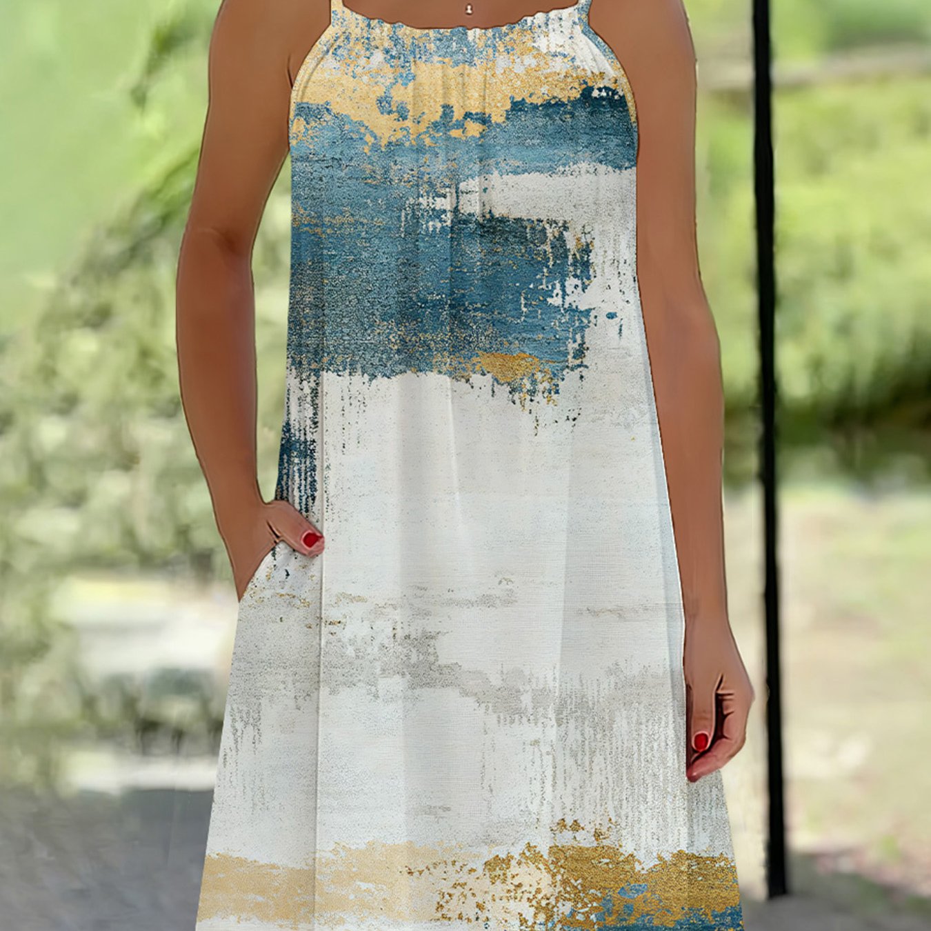 TEMU Plus Size, Plus Size Elegant Loose Cami Dress With Pockets, Women's Sleeveless Casual Sundress