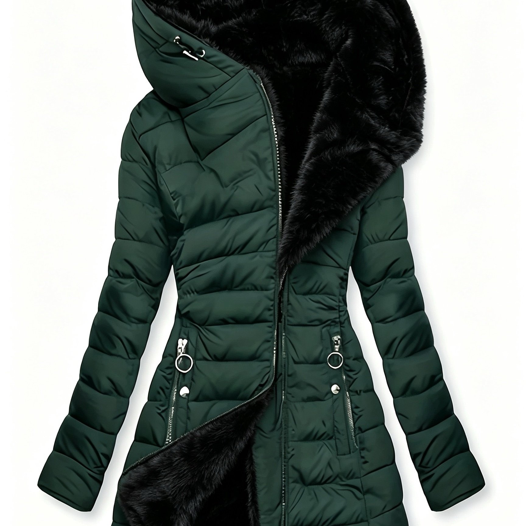 TEMU Nouvelle veste haut à capuche pour femme, style hiver, mi-longue, doublée polaire, chaude et ample