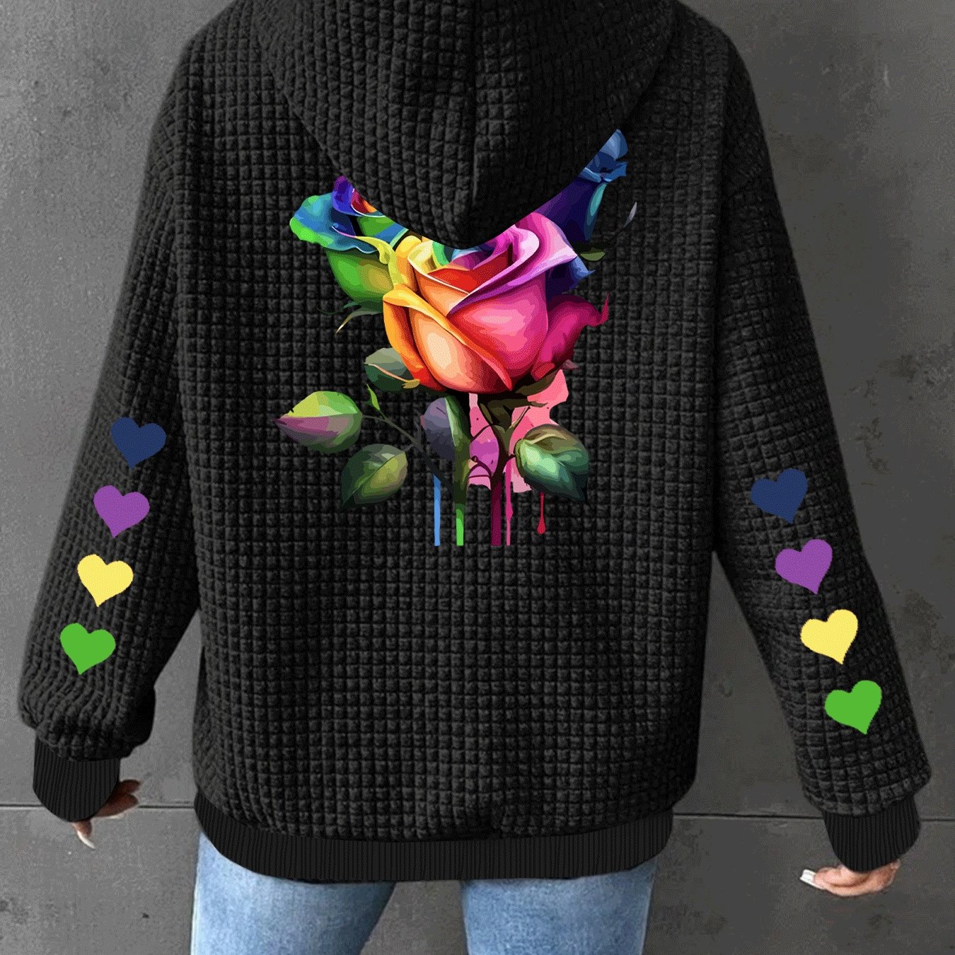 TEMU Comfortable Waffle Women's Jacket, Zip-up Hooded Casual Lightweight Comfortable Outerwear, Women's Top Casual Sport Coat. Trendy Printed Women's