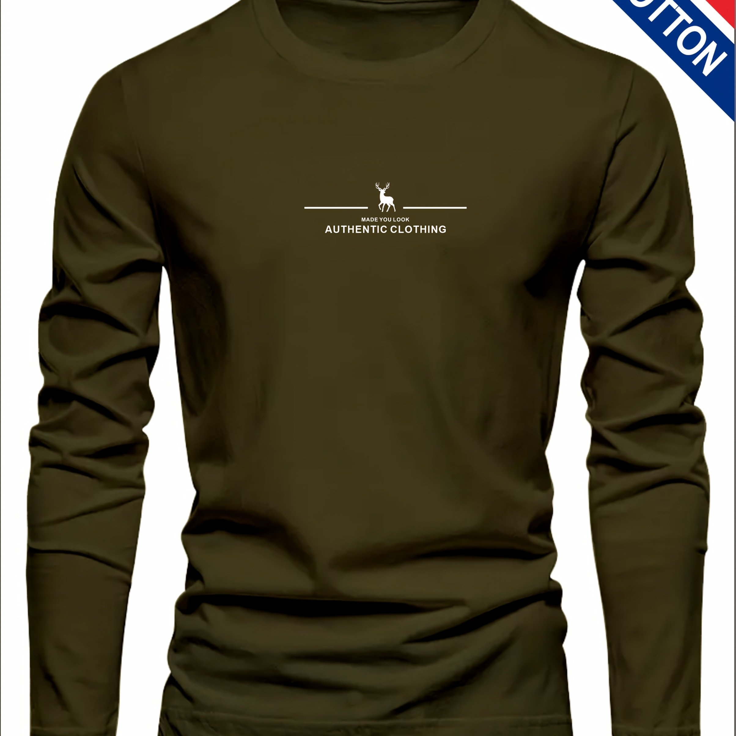 Image of Men's 100% Long Sleeve T-shirt - Soft Breathable Casual Round Neck Shirt Suitable For Fall/winter, Machine Washable Layering Essential For & Social Events - Fabric