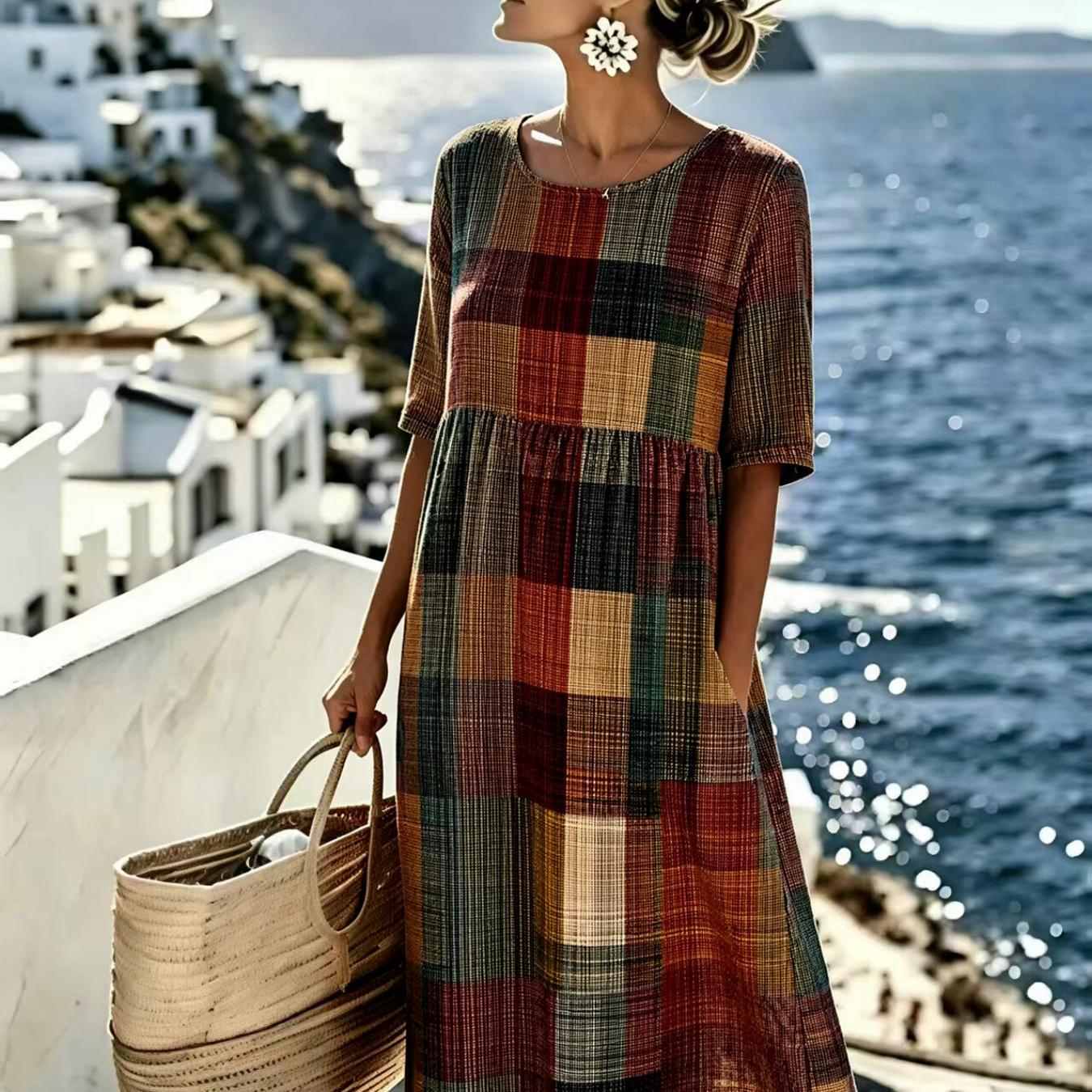 Image of Women's Summer Dress Loose Retro Style Casual Resort Style Fashionable And Elegant Machine Washable Suitable For Daily And Commuting The For Gifts