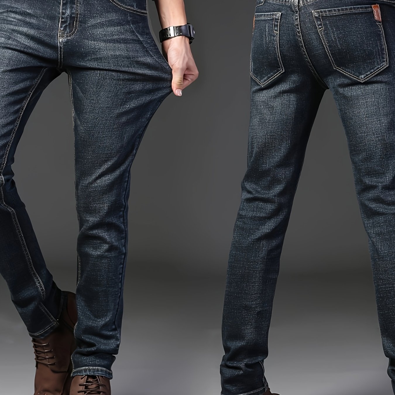 Image of Classic Denim Pants For Men In A Seasonal Fashion, Featuring Comfortable And Stretchy Straight-leg Design, Suitable For Casual Business Work.