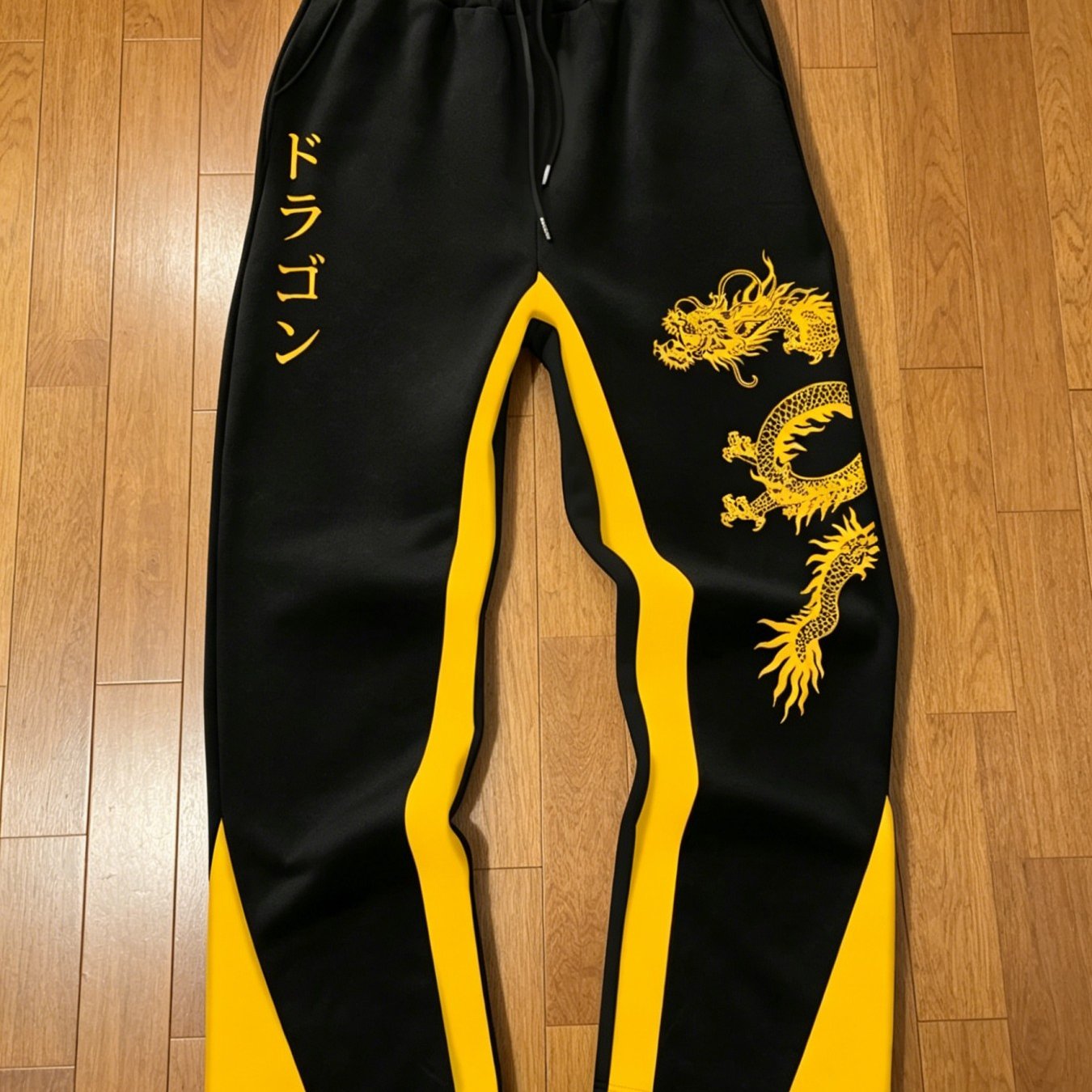 TEMU Y2k Japanese Retro Streetwear Sweatpants - Loose Fit Flared Joggers With SeiryÅ« Dragon Print, Yabifu Text & Color Block Suitable For Hip-hop