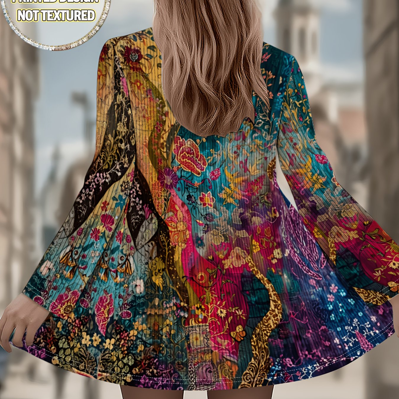 TEMU [printed Design - Not Textured] Women's Elegant Floral Cardigan - Long Sleeve Casual Jacket, Pattern, Floral Motif With Retro Hippie Vibe, ,