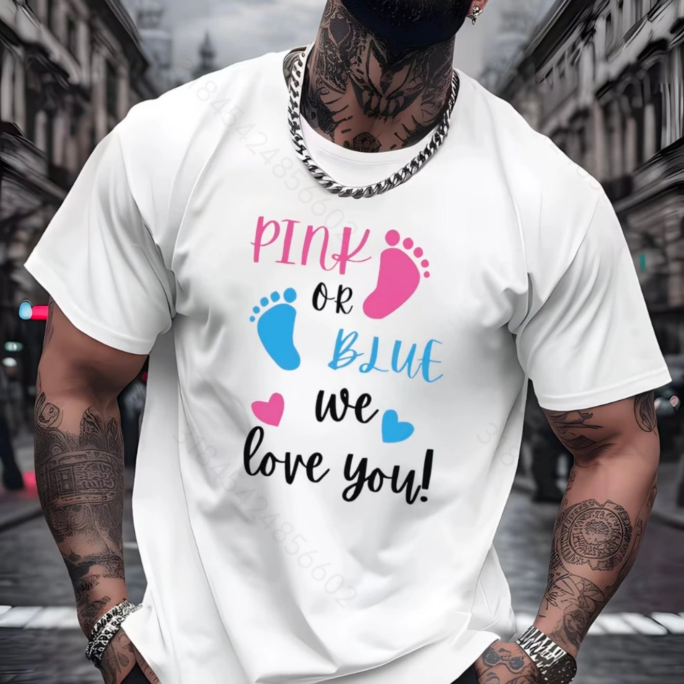 TEMU Expecting Dad's Baby Welcome Commemorative T-shirt, Unisex Gender Reveal Party White Printed Short Sleeve, Trendy Knitted Breathable, Summer