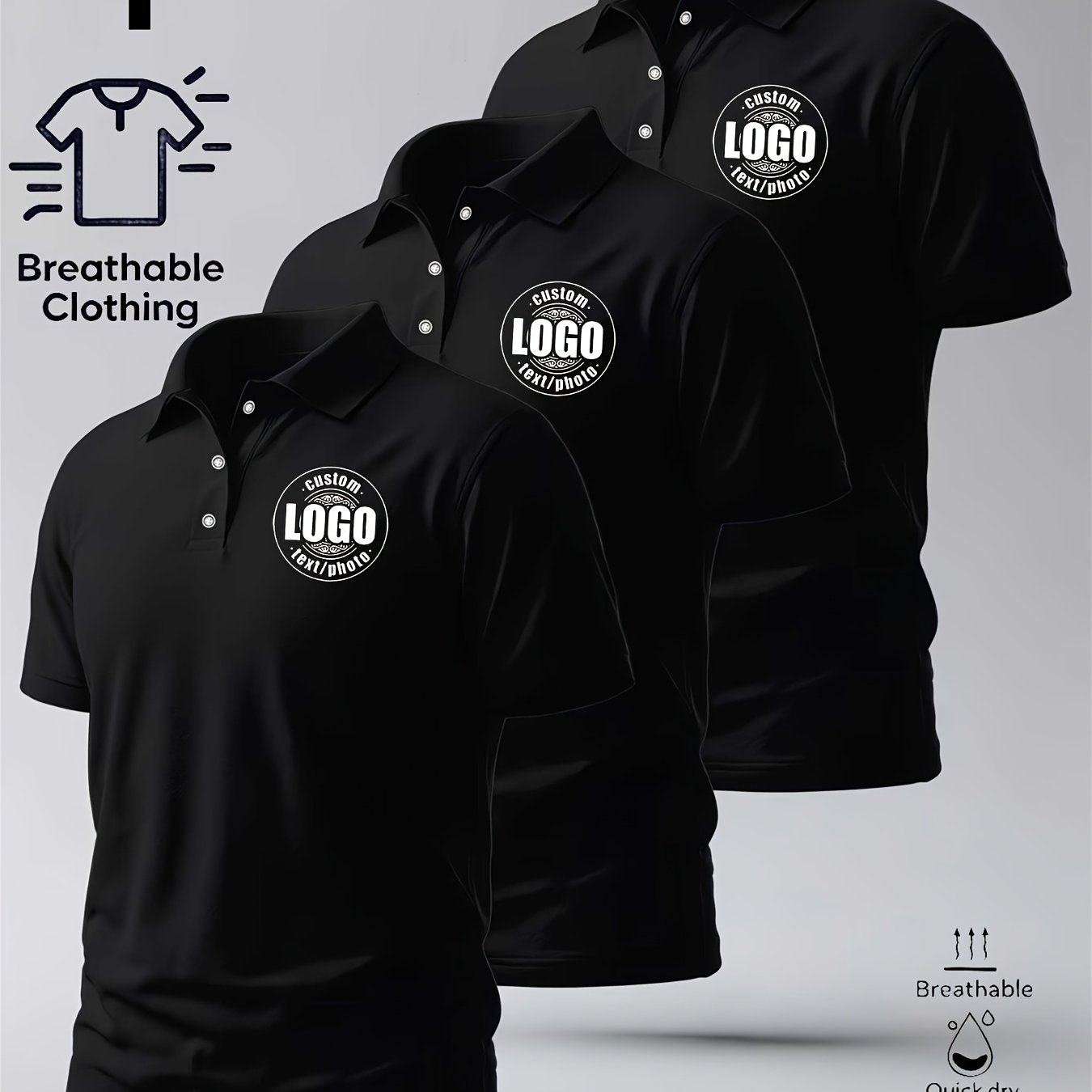 TEMU 3pcs Set: 100% Customizable Men's Shirts For Company And Team-building Events. Personalized Printing Of Photos, Text, And Logos . Suitable For