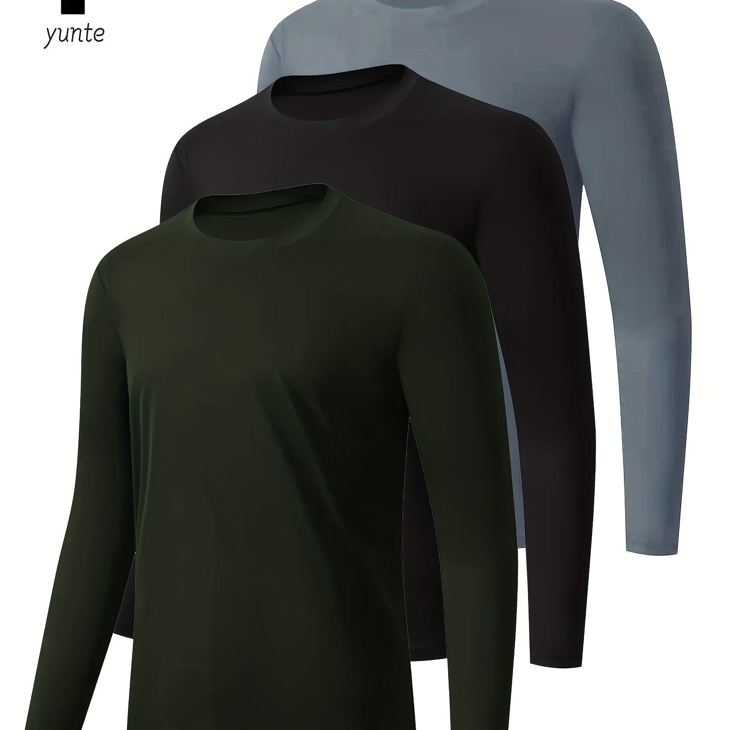 TEMU Set Of , Black, And Gray Long-sleeve Round-neck Shirts For Men, Quick-dry Tops, Fitness Sportswear, Casual Outdoor Sportswear, And Body-shaping Workout Clothes