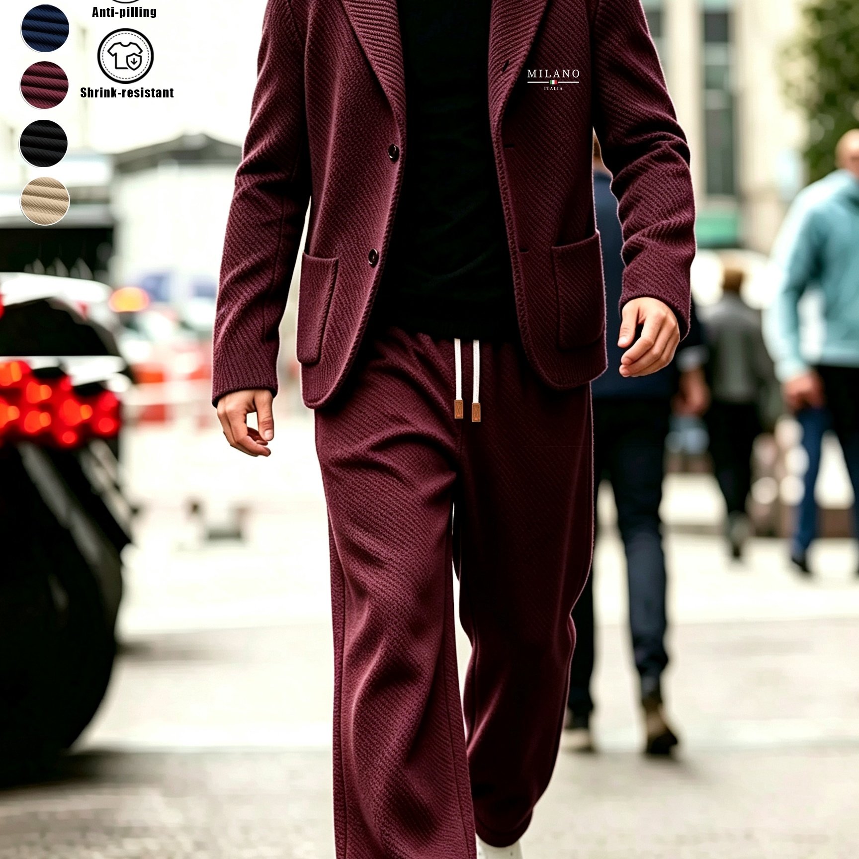 TEMU [cloud Years Obm] Men's Autumn Winter Sports Casual Suit New Twill Texture Fabric Small Suit Collar Cardigan Single Button Double Casual