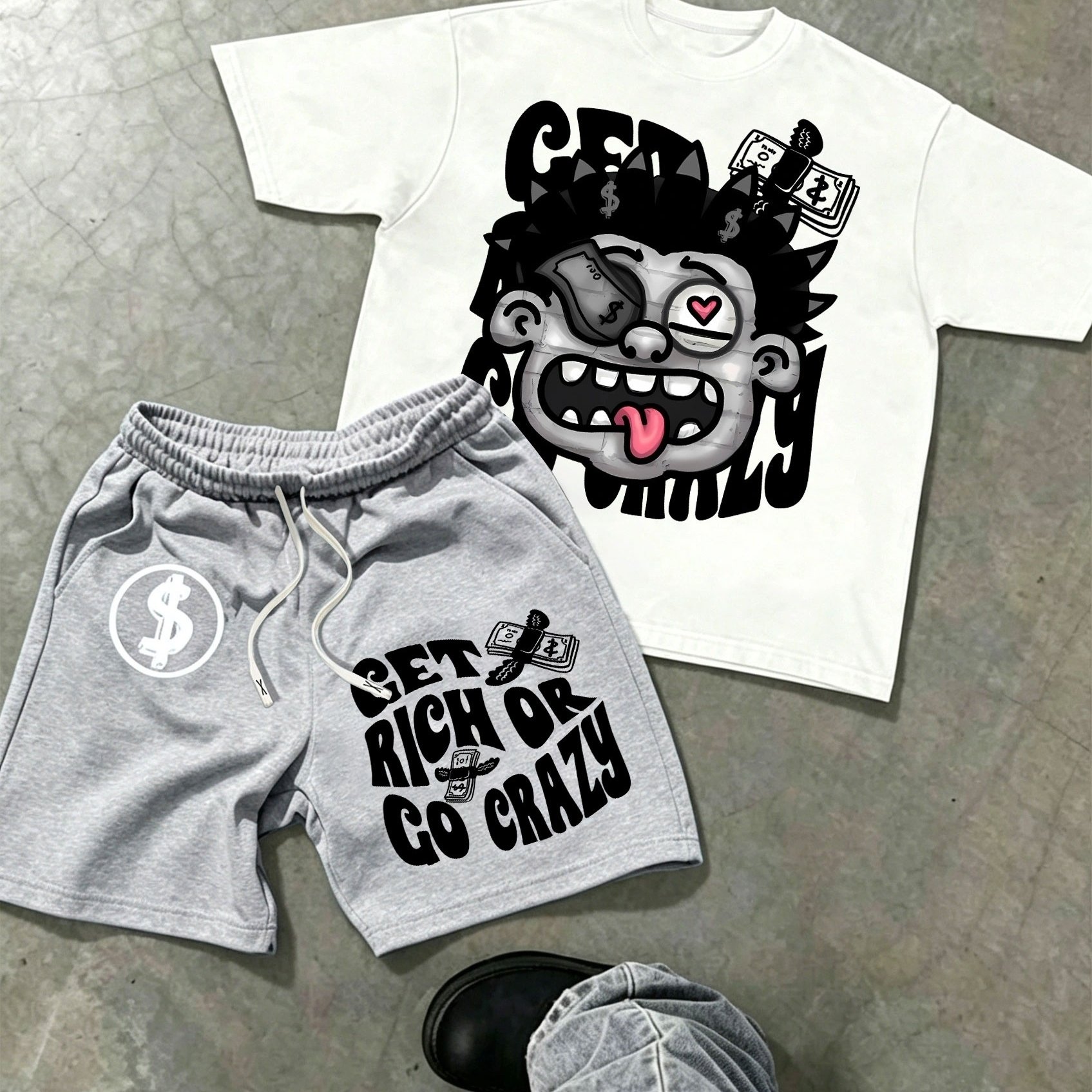TEMU Men's Short-sleeve T-shirt And Drawstring Shorts Set, Summer Graphic Letter Print Crew Neck Short-sleeve T-shirt + Drawstring Outdoor Casual