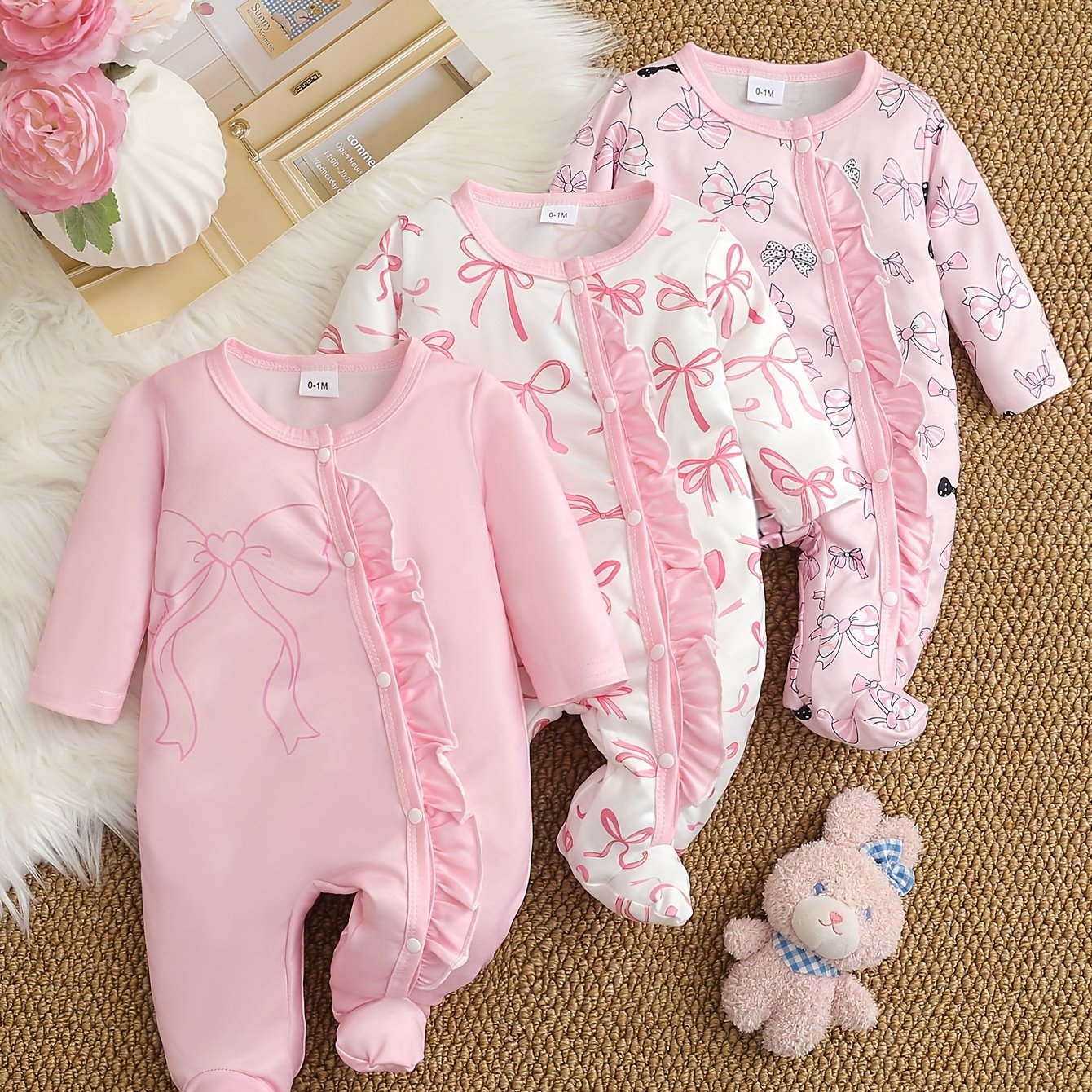 Image of Baby Stuff, Girls' Three-piece Romper Set, Perfect For Outdoor, Newborn/toddler Necessities