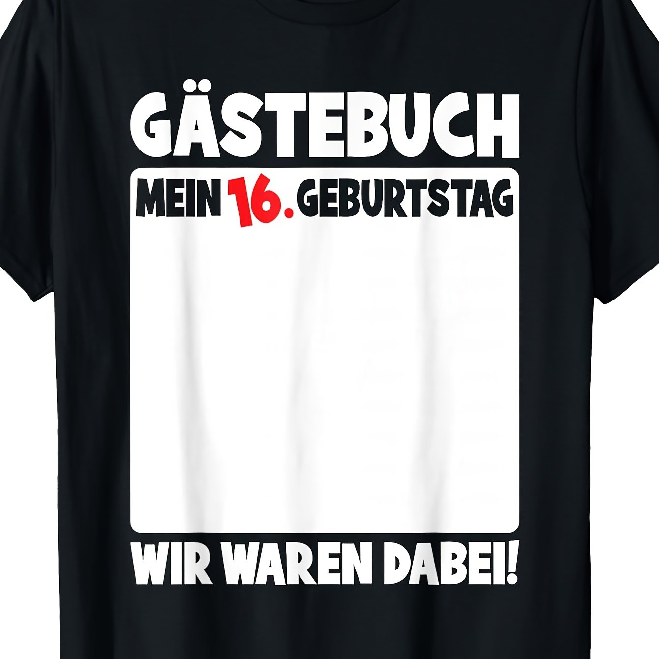 Image of 16th Birthday T-shirt - Suitable For & 16 Years, Round Neck Casual Tee With Guest Book For Parties, Outfits, Machine Washable Wear (no Text)