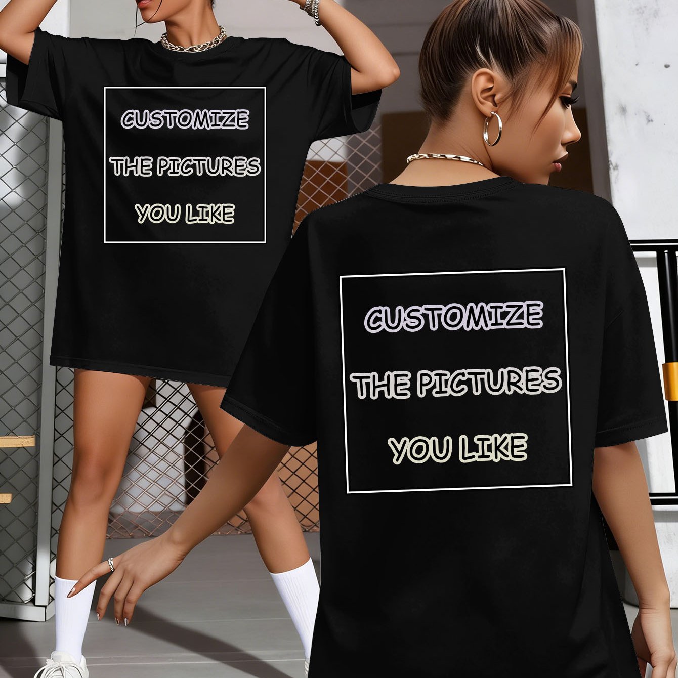 TEMU Plus Size - Plus Size - Large-size Women's Photo And Text Printed T-shirt - Customizable Short-sleeved Shirt, Featuring Images/logos,