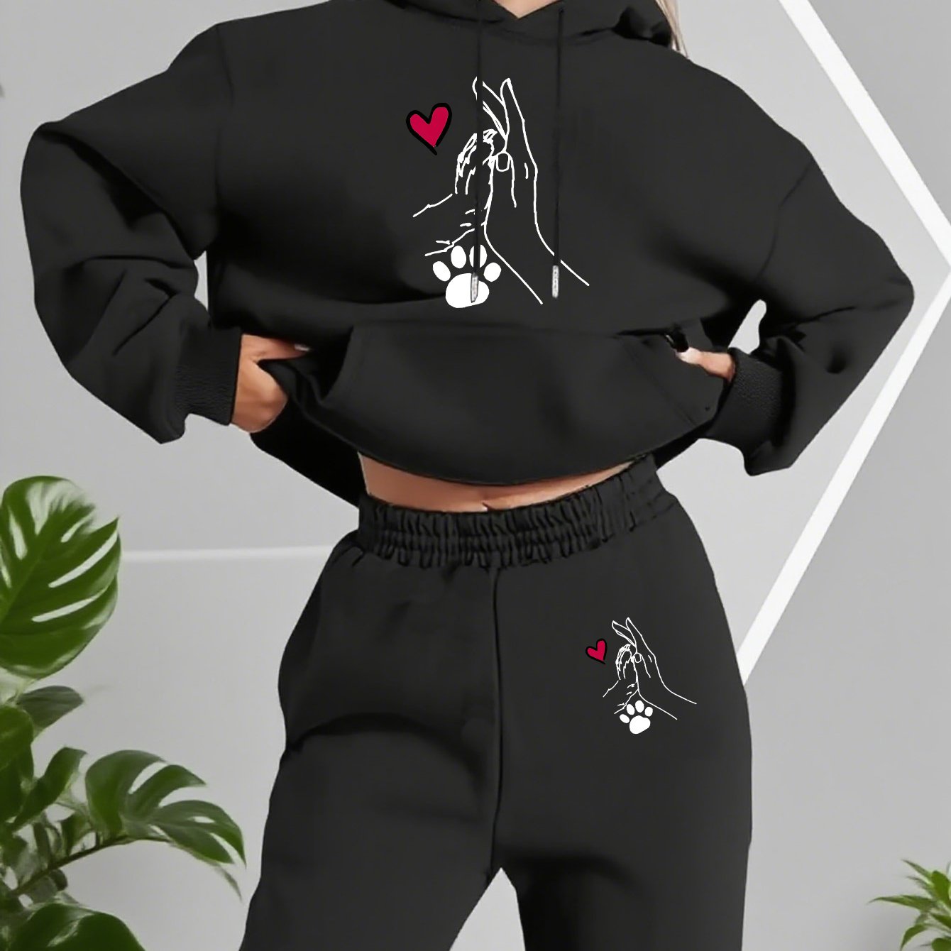 TEMU Graphic Print 2pcs Set, Hoodie & Pants, Women's Clothing