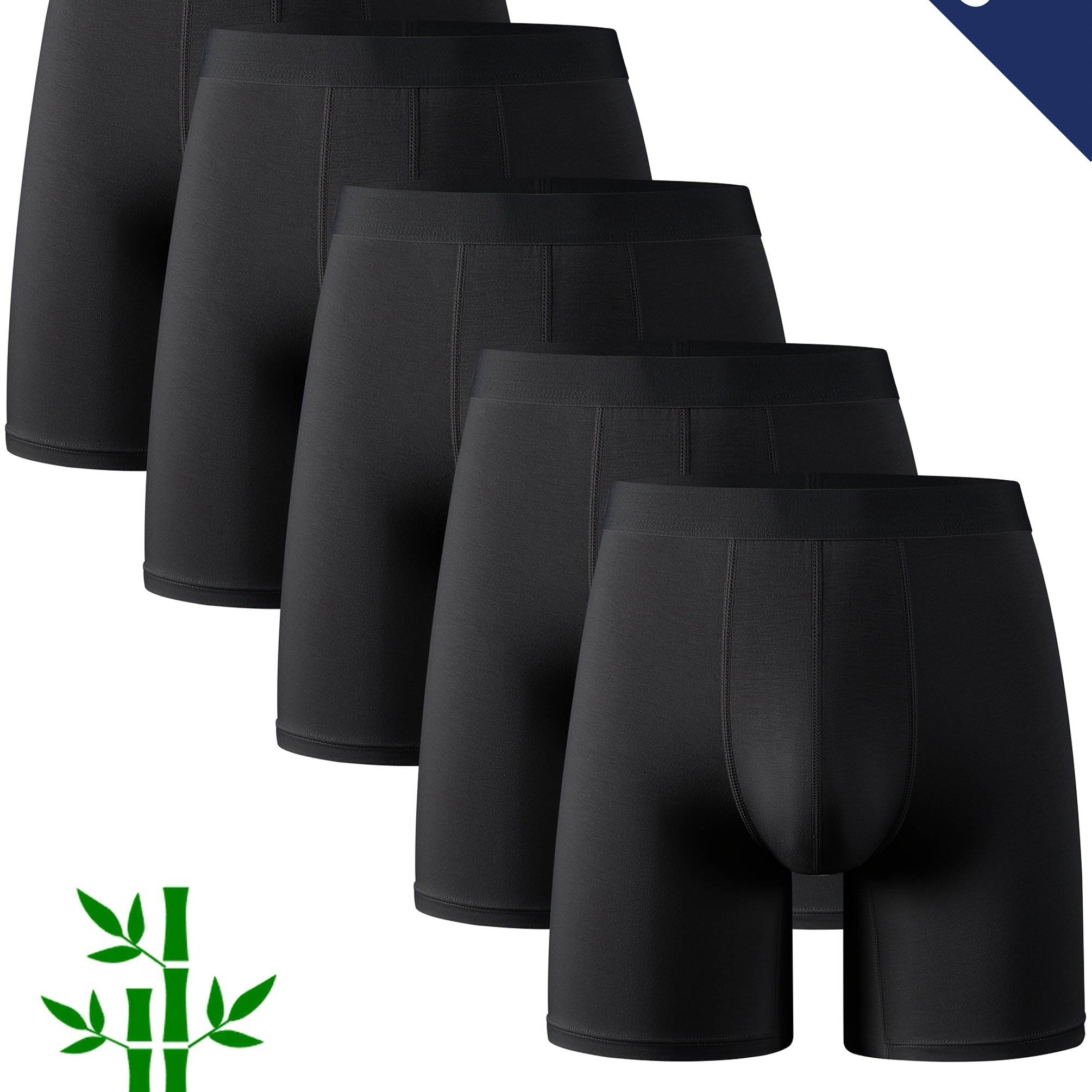 E-shop 5-Pack Bambusfaser Herren-Boxershorts Lang, Mittlere Taille Schwarze Unterwäsche für Studenten, Teenager, Sport, Freizeit, Ganzjahres,