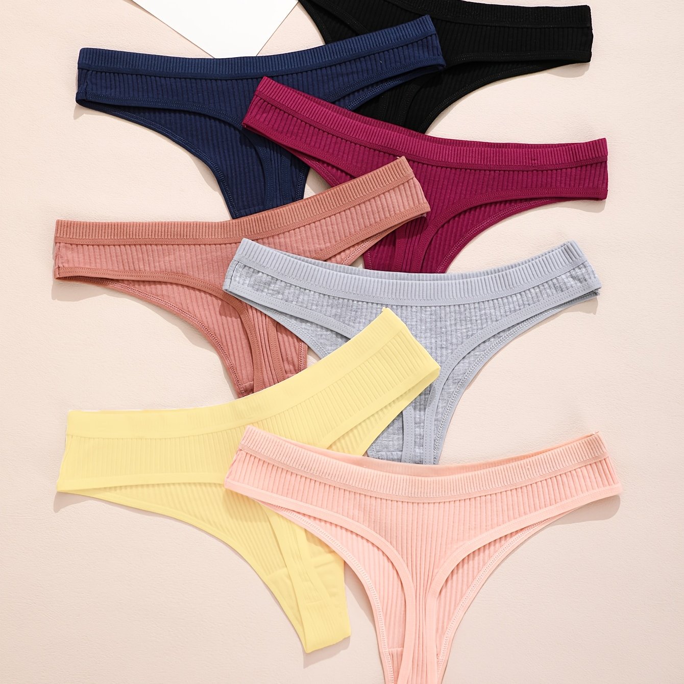 TEMU 7pcs Set, Women's Soft Underwear, Sexy Thongs, High-elastic Ribbed Underwear, Breathable Underwear For Summer
