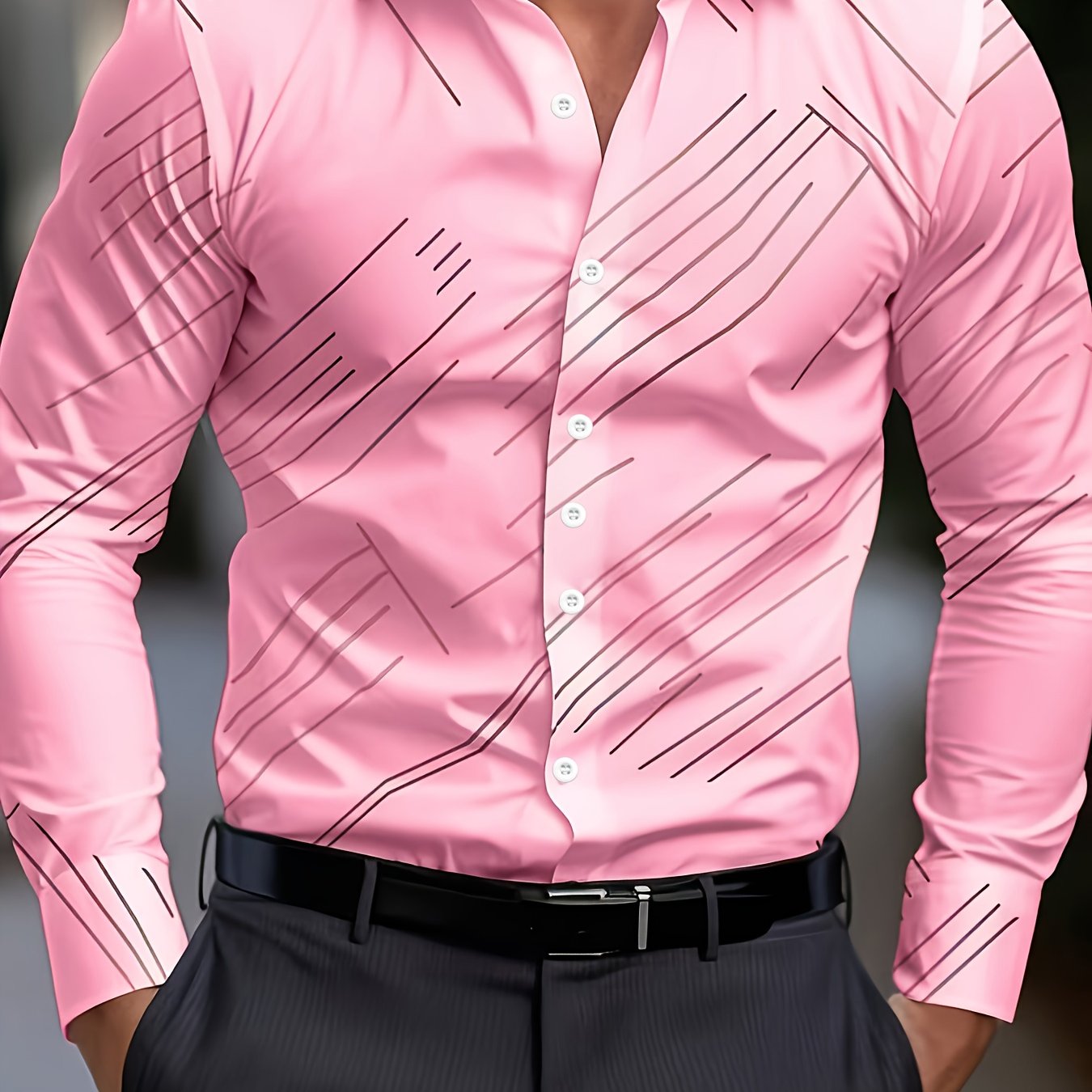 TEMU Chemise à manches longues pour homme, coupe , à rayures géométriques graphiques, chemise à col doré style old-school, tenue de travail, tenue de