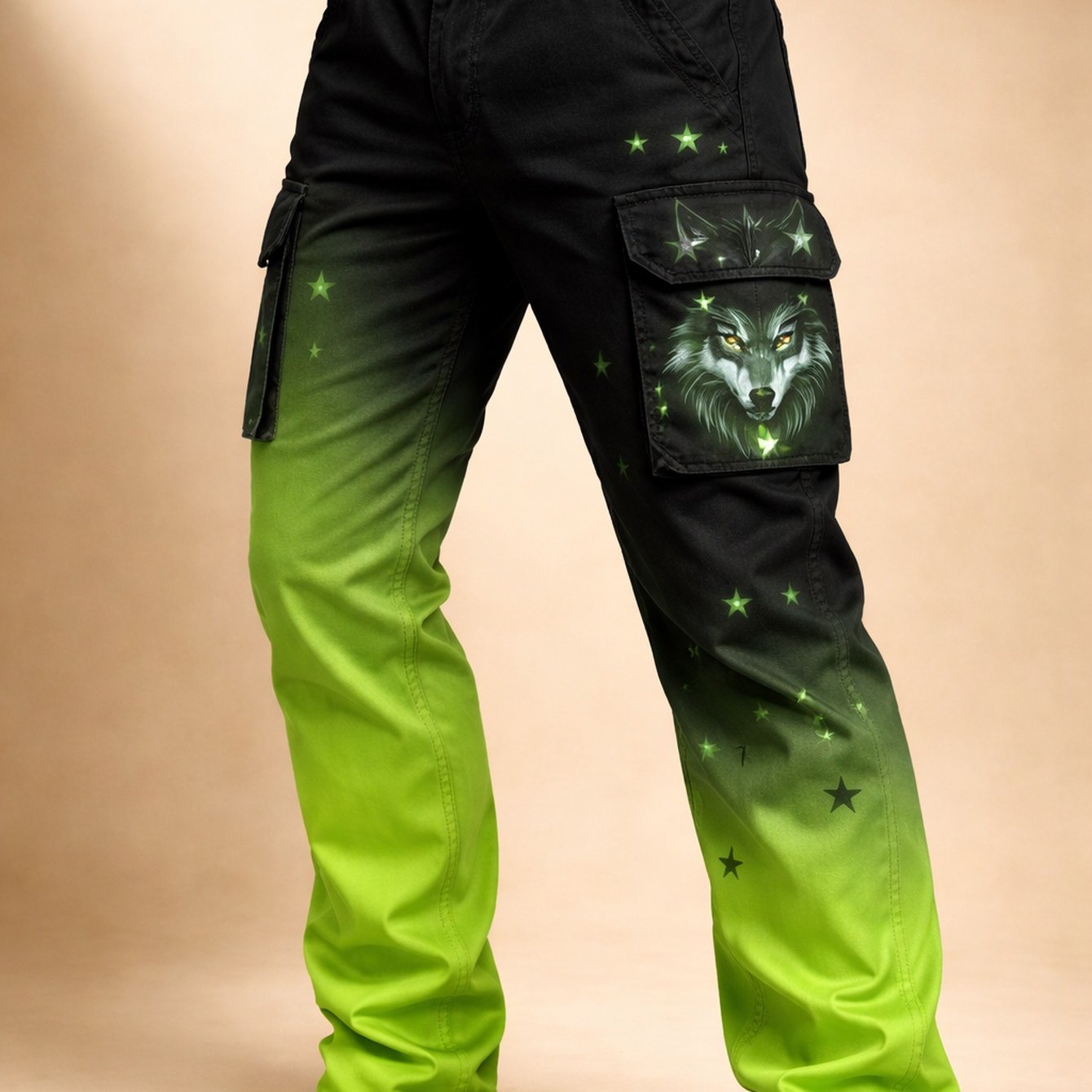 Image of 2026 Mens Fashion Cotton 3d Printed Work Trousers (beltless) - Casual Versatile Mens Casual Trousers, Featuring Unique Gradient Design And Artistic Wolf Print For Stylish Casual Attire
