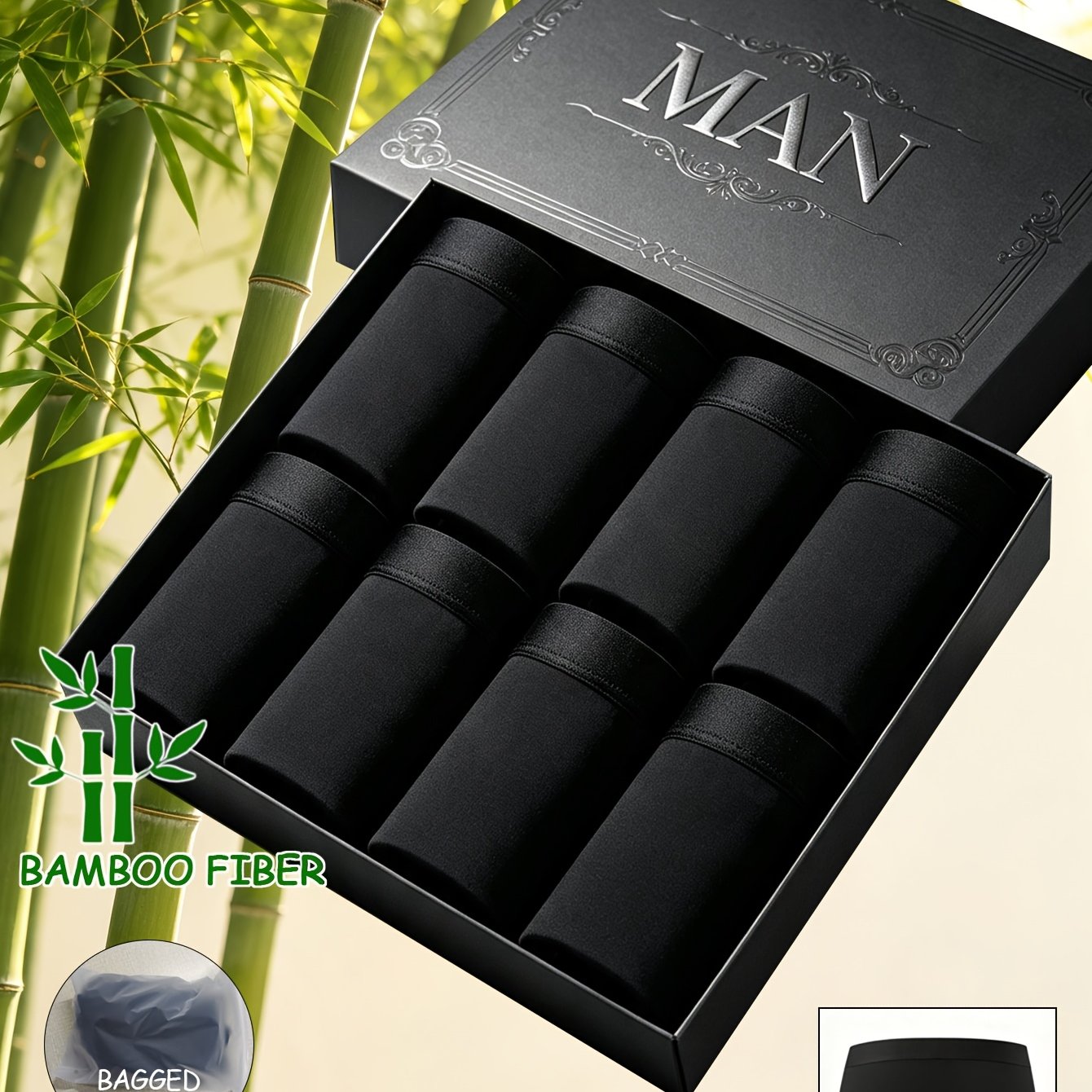 TEMU 8pcs Of Men's Underwear Made Of Bamboo Fiber Material, Exquisite Texture, Comfortable And Seamless, Moisture Wicking, Fast Drying, Lightweight