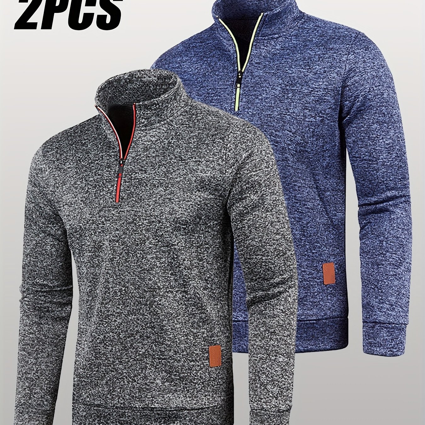 TEMU Men's Fleece-lined Half-zip Hoodie 2pcs Set Solid Color Casual Zip-up Sweatshirt 2pcs Spring Autumn Winter Pullover Hoodies