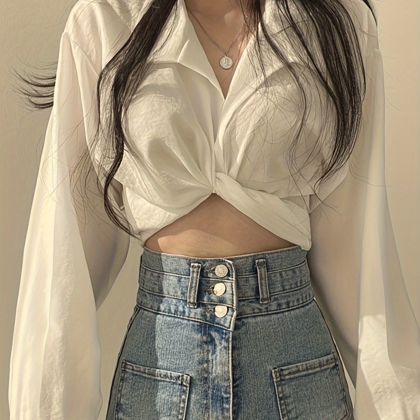 TEMU Ladies Blouse, Blouse, Sexy, Fashion, Bow, Elegant, Bubble Sleeve, French, , Blouse, Spring Summer