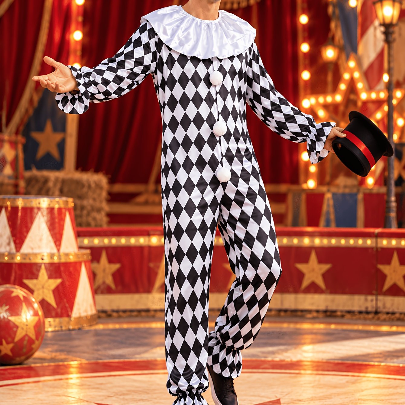 TEMU Body de pour homme, costume de cosplay de arlequin vintage pour fête d'Halloween et cirque, tenues de jeu de rôle pour homme