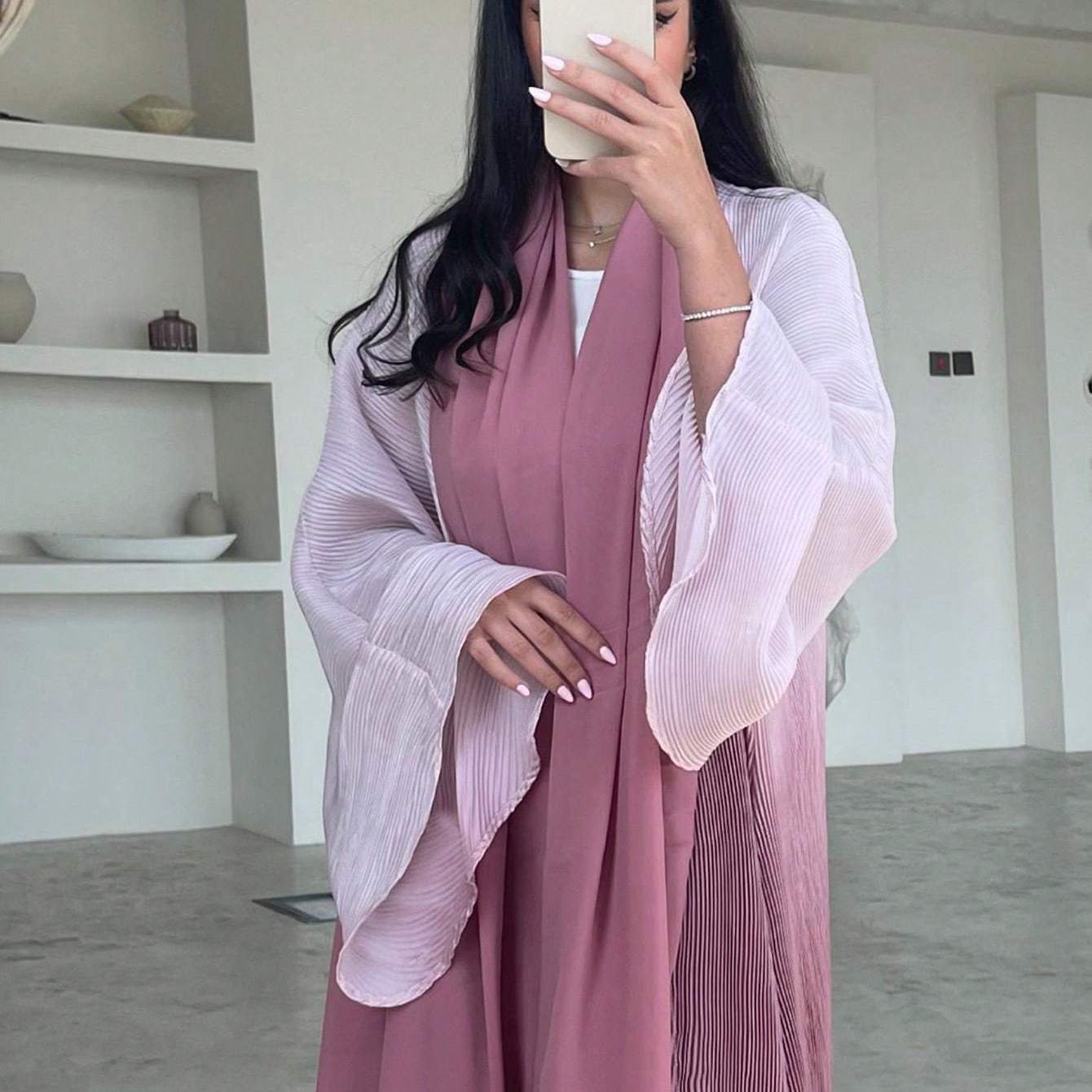 Image of Middle Eastern Elegant Abaya Long Sleeve Loose Robe Abaya Tie-dye Flared Sleeve Outer Wrap Long Dress Cardigan