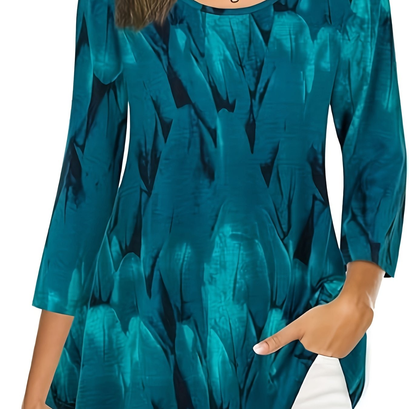 Plus Size - Plus Size - Western Plus Size Women's Printed 3/4 Sleeve T-shirt
