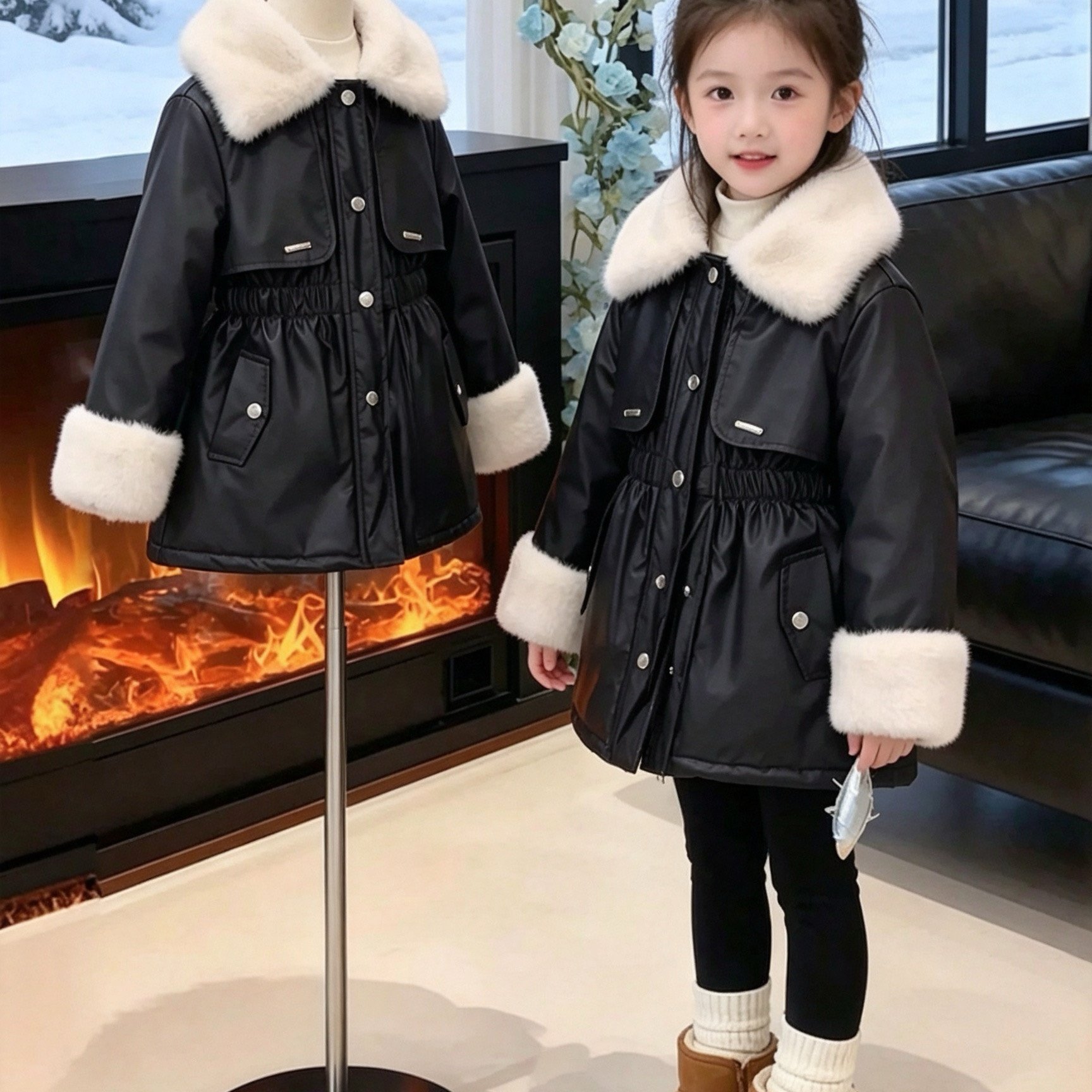 Girl's Winter Coat - Fashionable Button-up Jacket, Long-sleeved Belted Coat, Winter Cold-proof Warm Snowsuit Coat