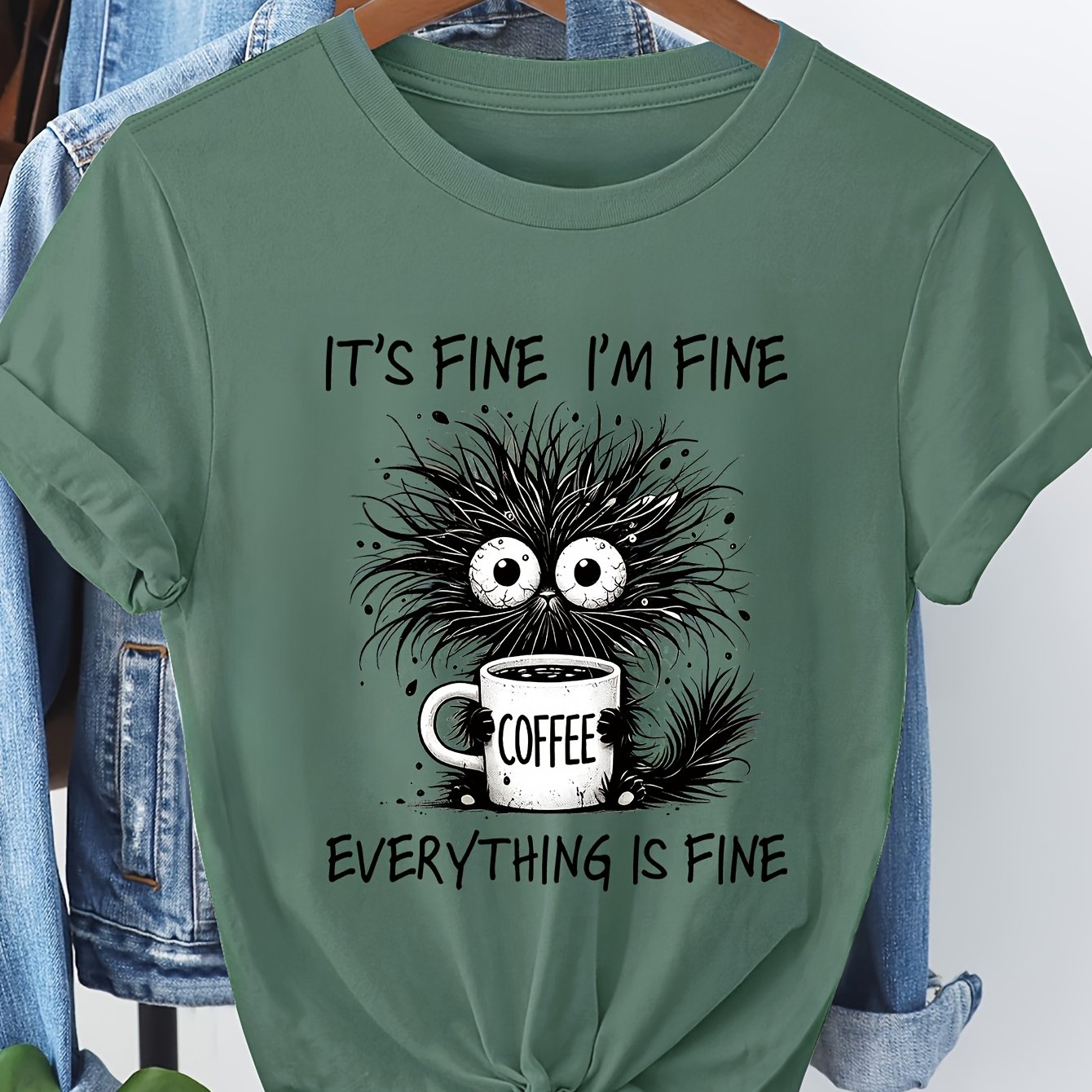 Image of Cat Pattern Print All- Short-sleeved T-shirt 8117