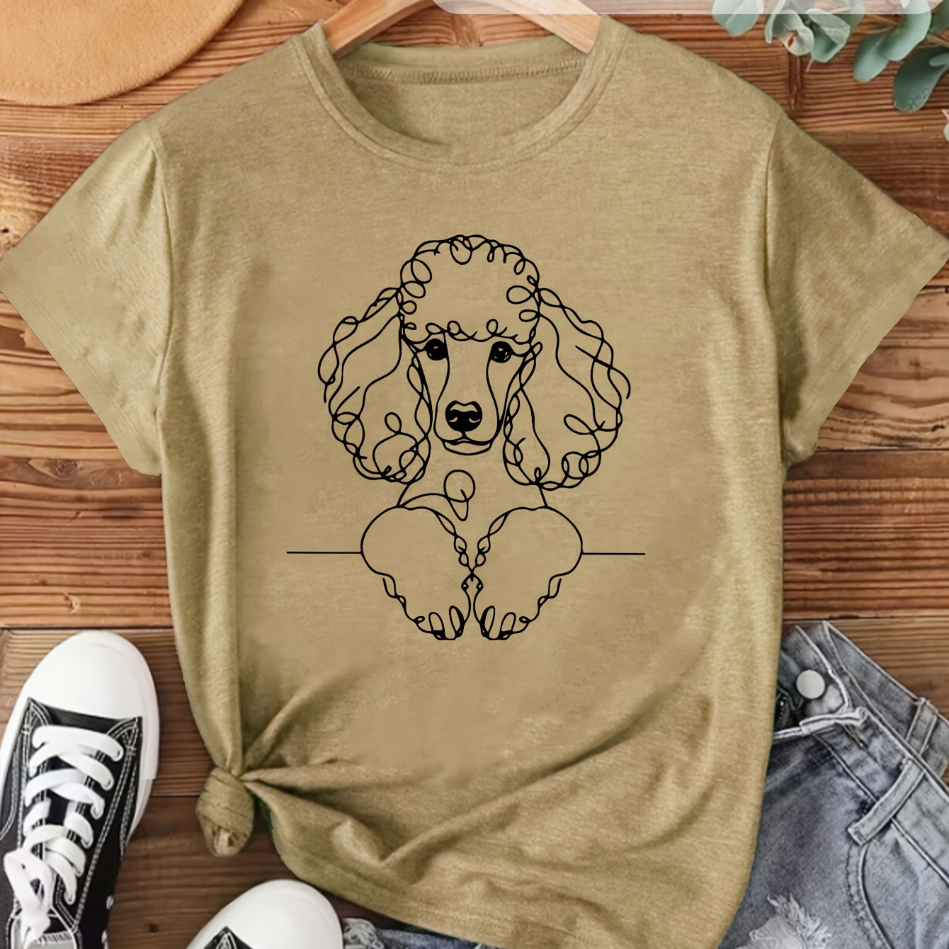 TEMU Women's Casual Vintage Style T-shirt With A Sheep Print, Round Neck, Short Sleeves, Perfect For Summer